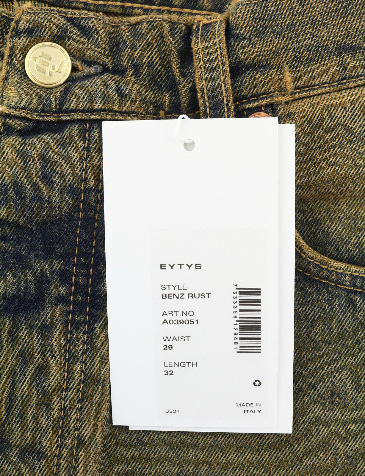 EYTYS Benz Rust Baggy Fit Men Jeans W29/L32 Orange & Blue Washed Unisex RRP370