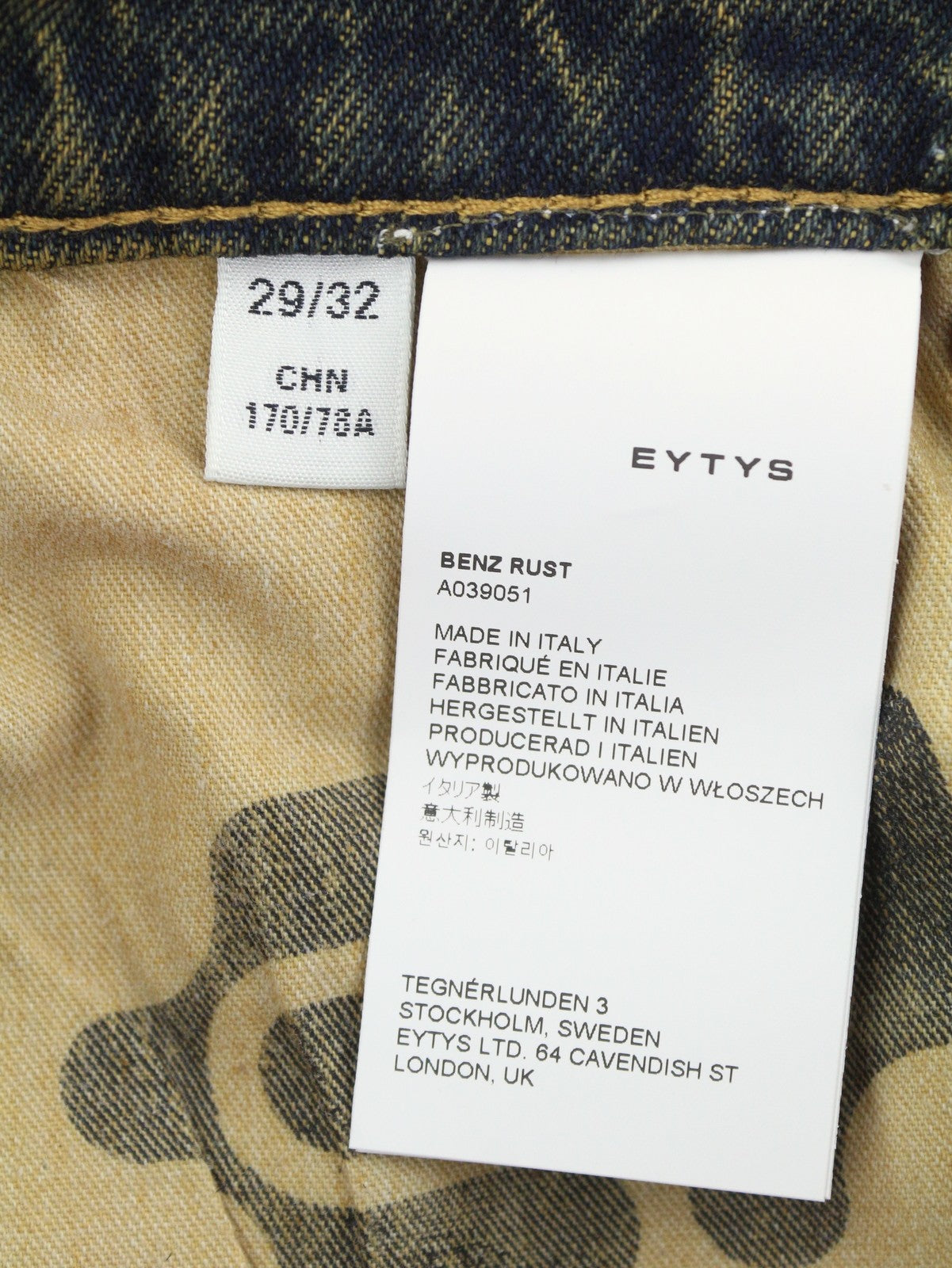 EYTYS Benz Rust Baggy Fit Men Jeans W29/L32 Orange & Blue Washed Unisex RRP370
