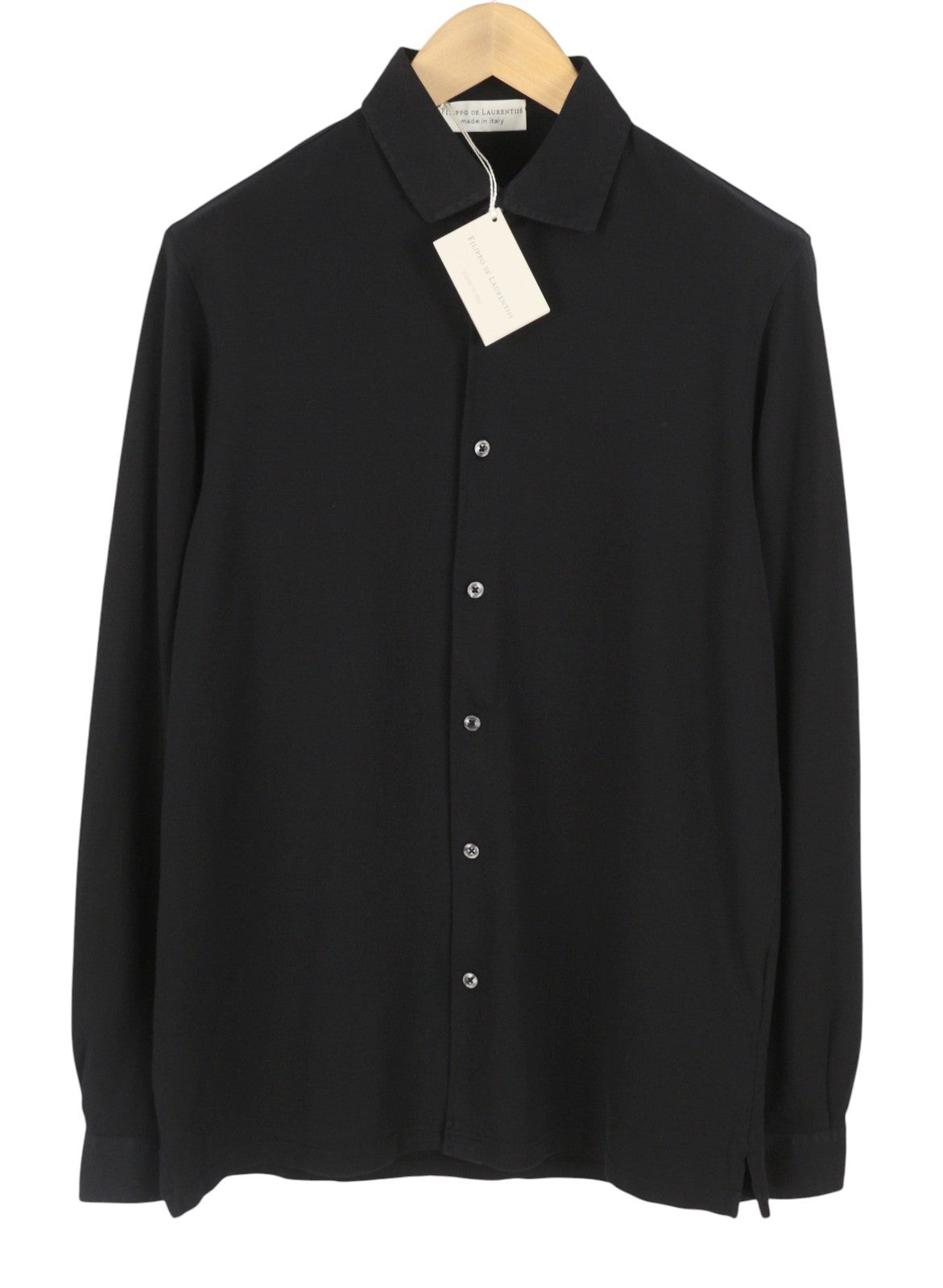 FILIPPO DE LAURENTIIS Men Shirt IT50 M Black Cotton Tricot Cutaway Neck