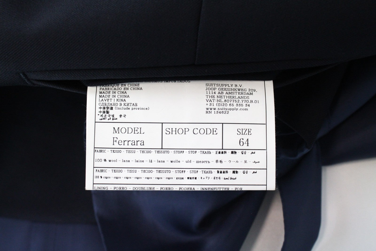 SUITSUPPLY Havana Blueline Men Suit UK54R Pure Wool Blue Classic Lined 3 Piece