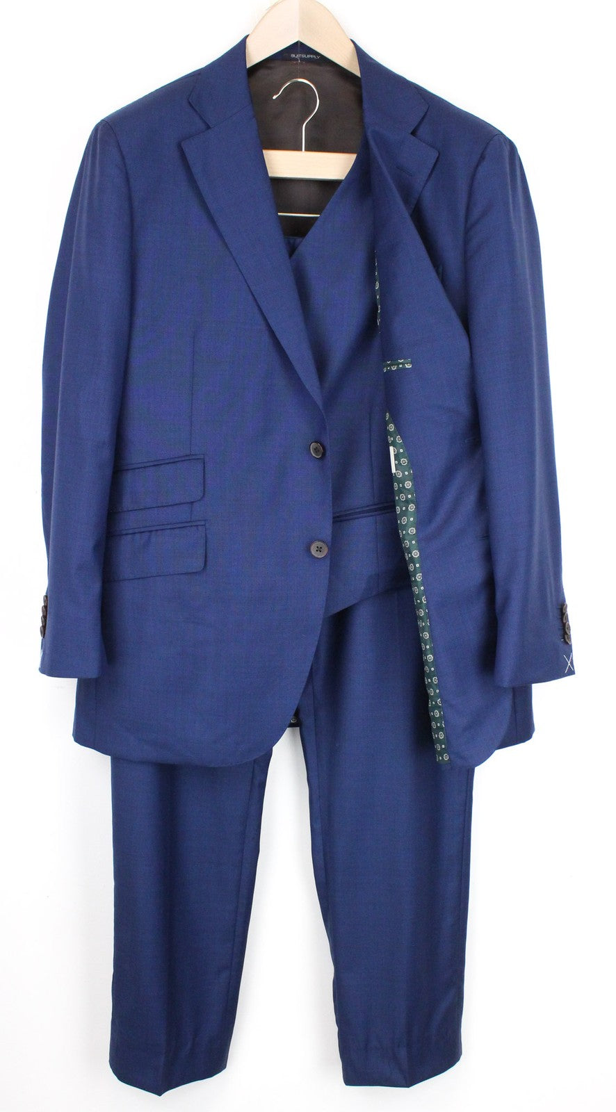 SUITSUPPLY La Spalla Men Suit UK46S Wool Blue Single-Breasted Formal 3 Piece