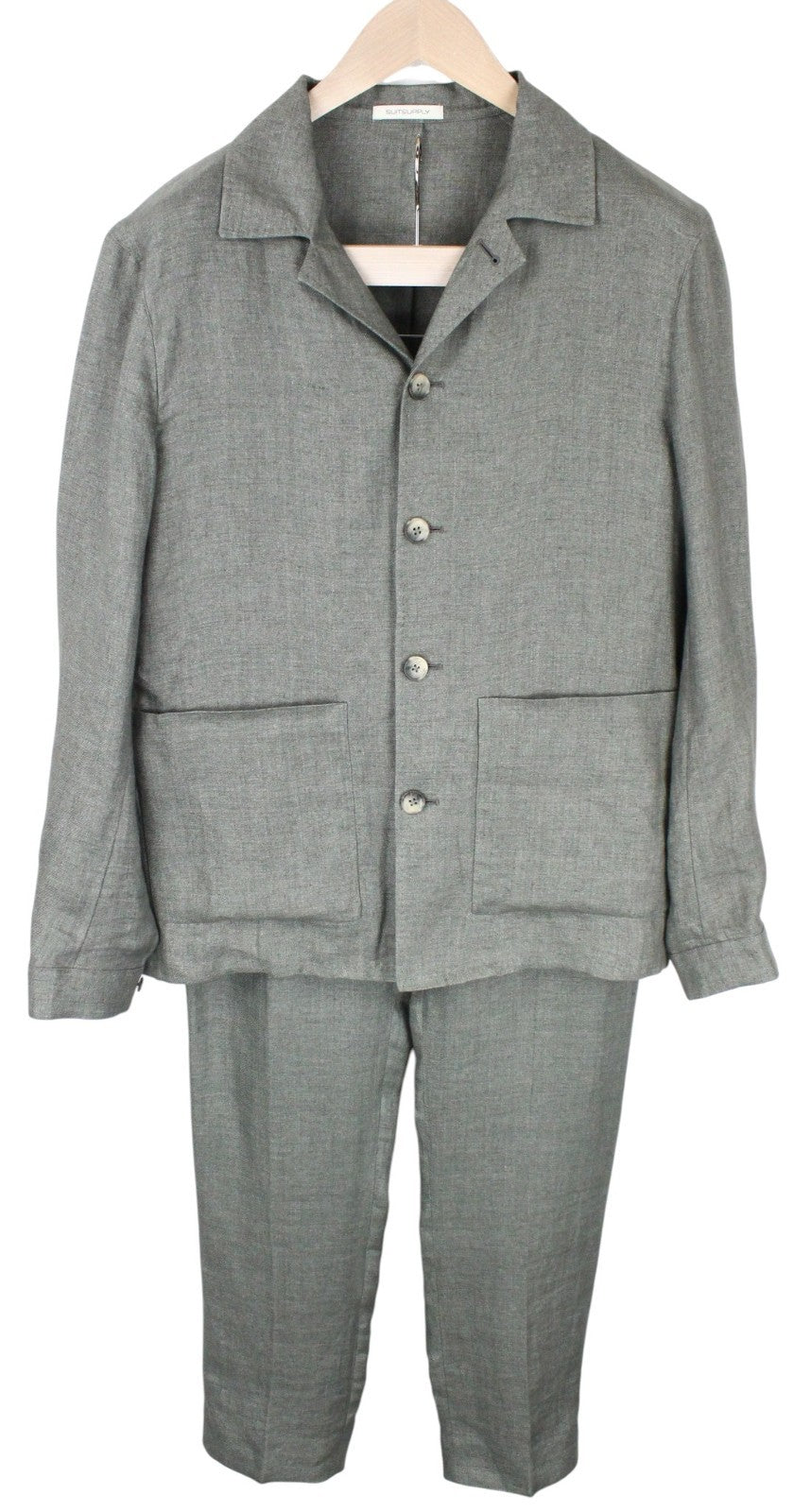SUITSUPPLY Walter Men Suit UK40R Single-Breasted Casual Pure Linen Green 2 Piece