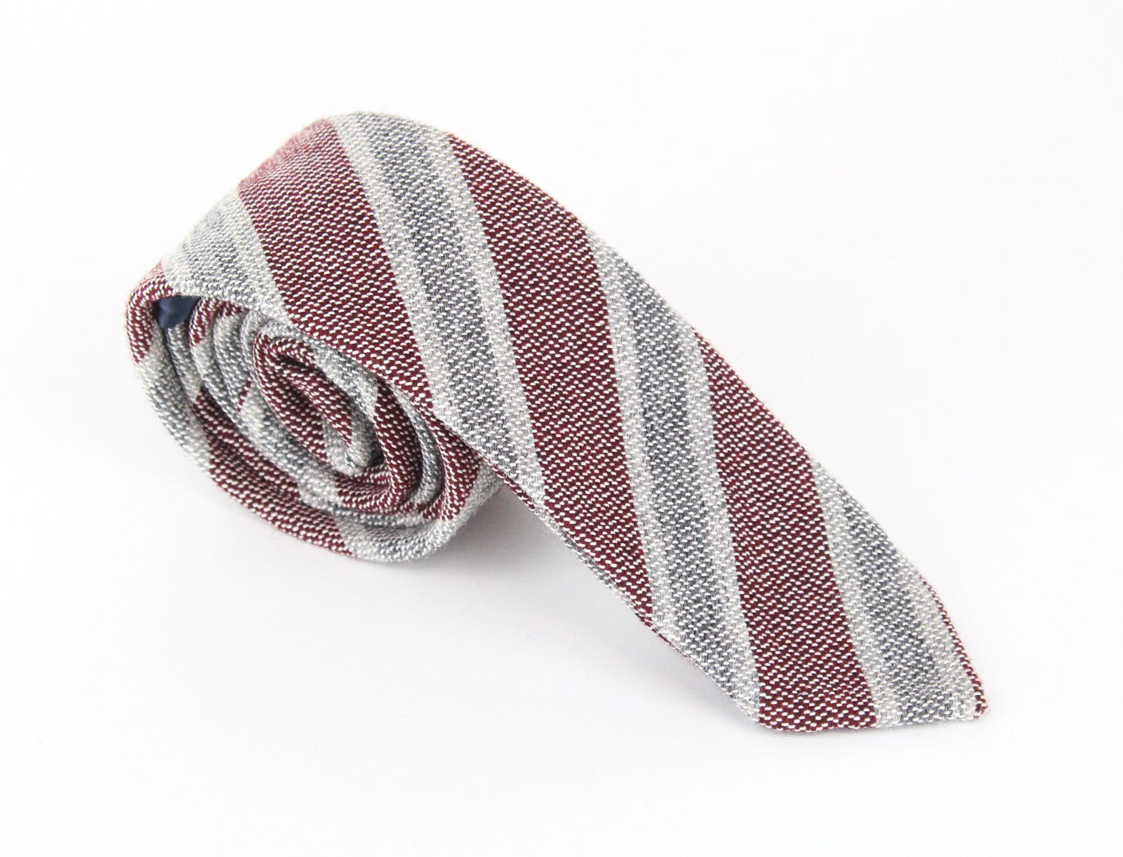SUITSUPPLY Men Tie ~150 x 8 cm Red Grey Striped Classic Wool Cotton Pointed-End