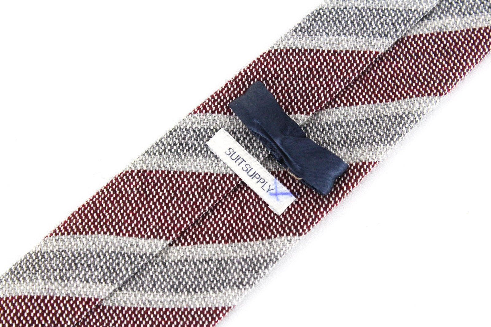 SUITSUPPLY Men Tie ~150 x 8 cm Red Grey Striped Classic Wool Cotton Pointed-End