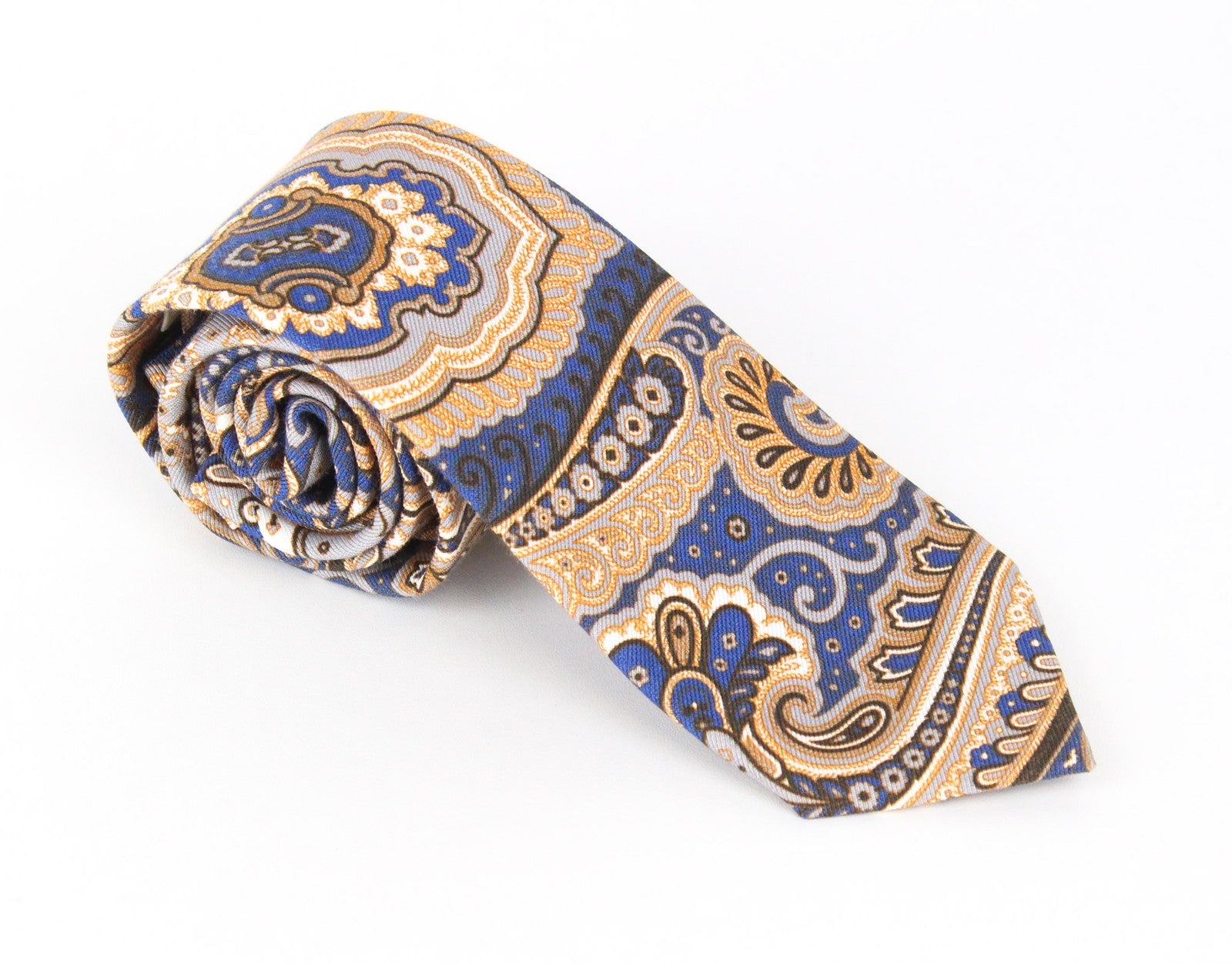 SUITSUPPLY Men Tie ~150 x 8 cm Blue Oriental Patterns Cottoon Silk Pointed-End
