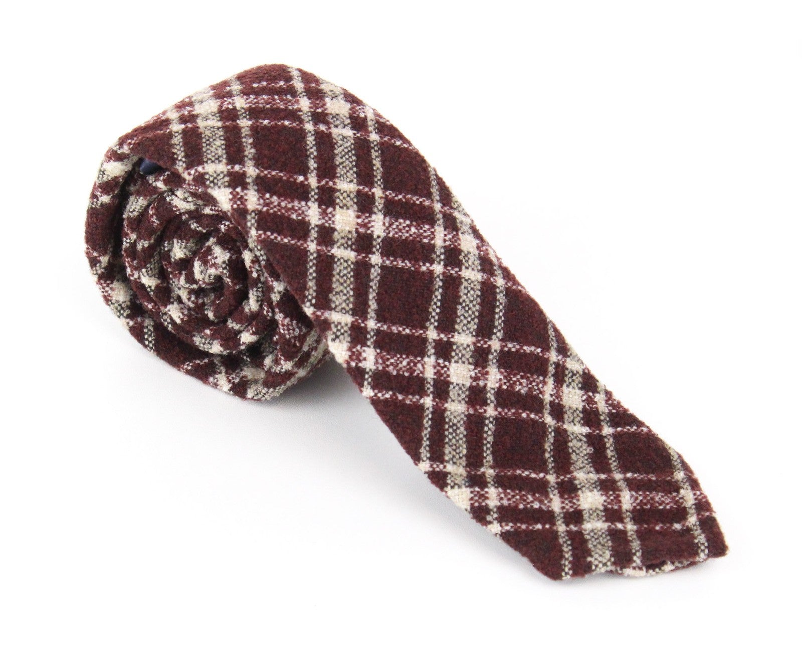 SUITSUPPLY Men Tie ~150 x 8 cm Dark Red Wool Blend Pointed-End Checked Formal