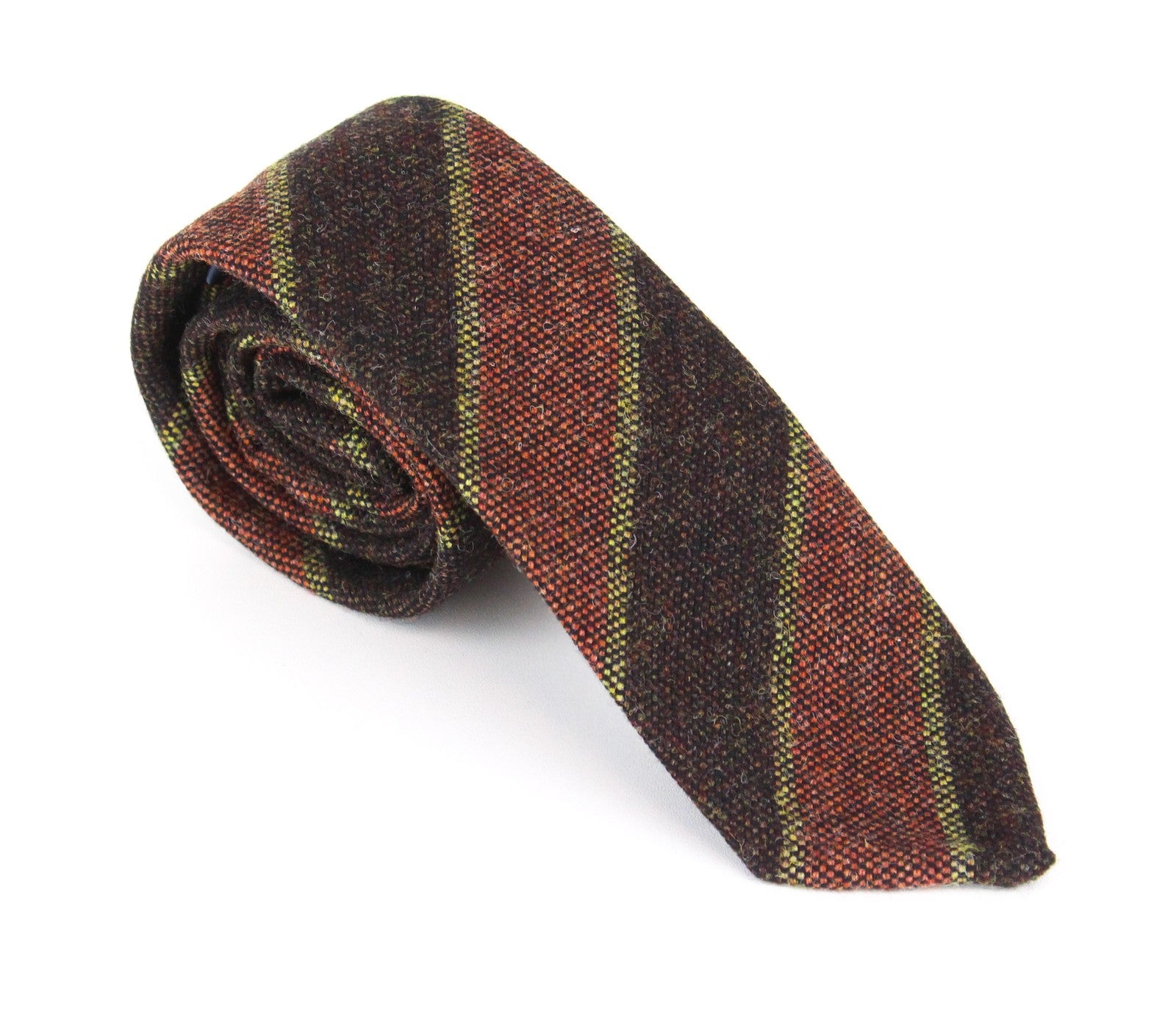 SUITSUPPLY Men Tie ~150 x 8 cm Brown Pure Wool Pointed-End Striped Classic