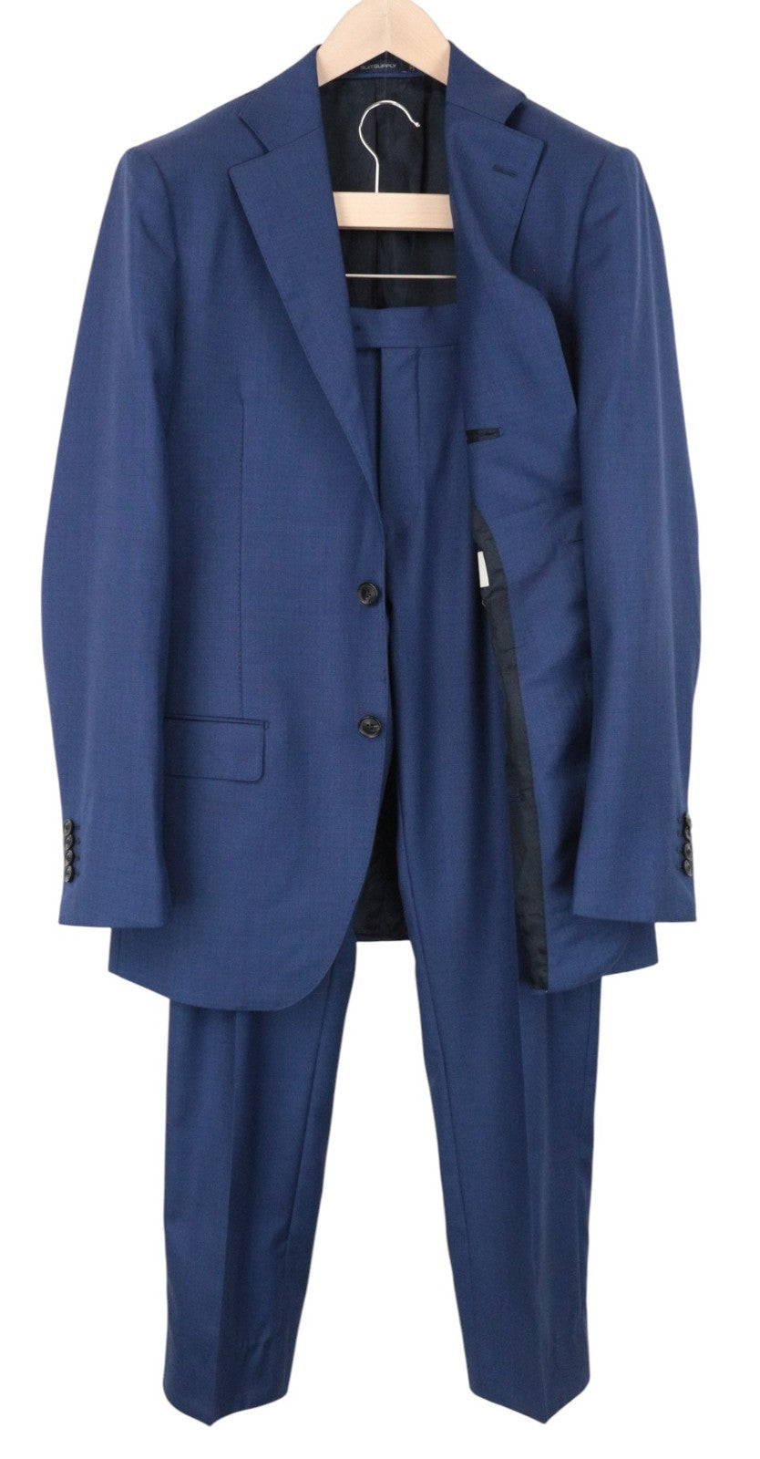 SUITSUPPLY Lazio Men Suit UK40L Melange Wool S110 Formal 2-Piece Blue Slim Cut