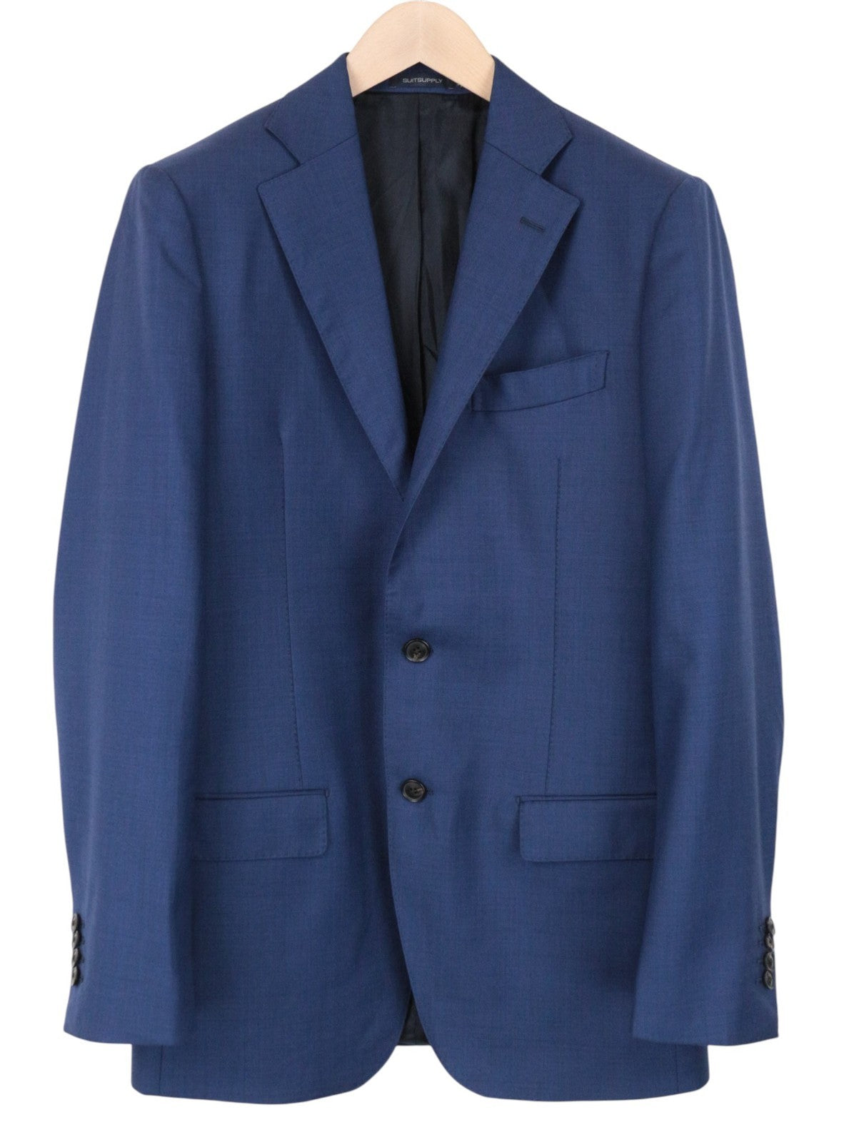 SUITSUPPLY Lazio Men Suit UK40L Melange Wool S110 Formal 2-Piece Blue Slim Cut