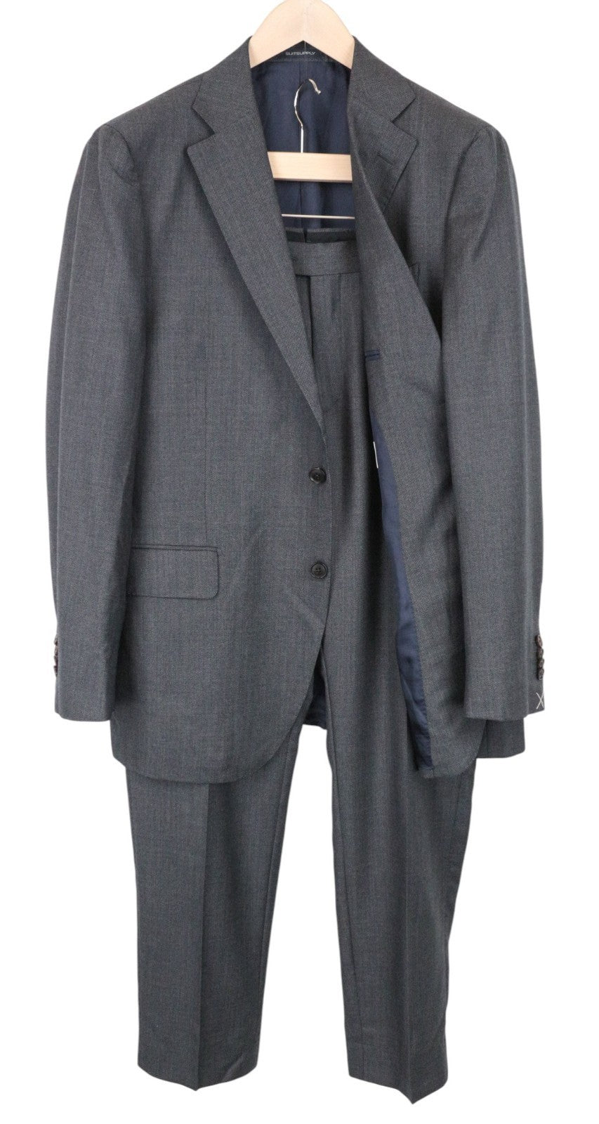 SUITSUPPLY La Spalla Men Suit UK46R Birdseye Check 2-Piece Grey Slim Wool S130