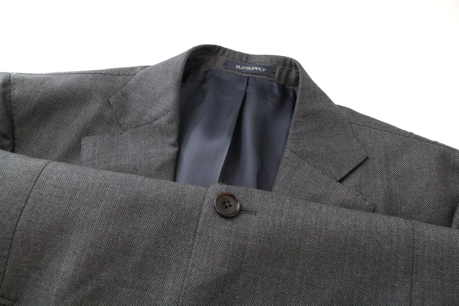 SUITSUPPLY La Spalla Men Suit UK46R Birdseye Check 2-Piece Grey Slim Wool S130