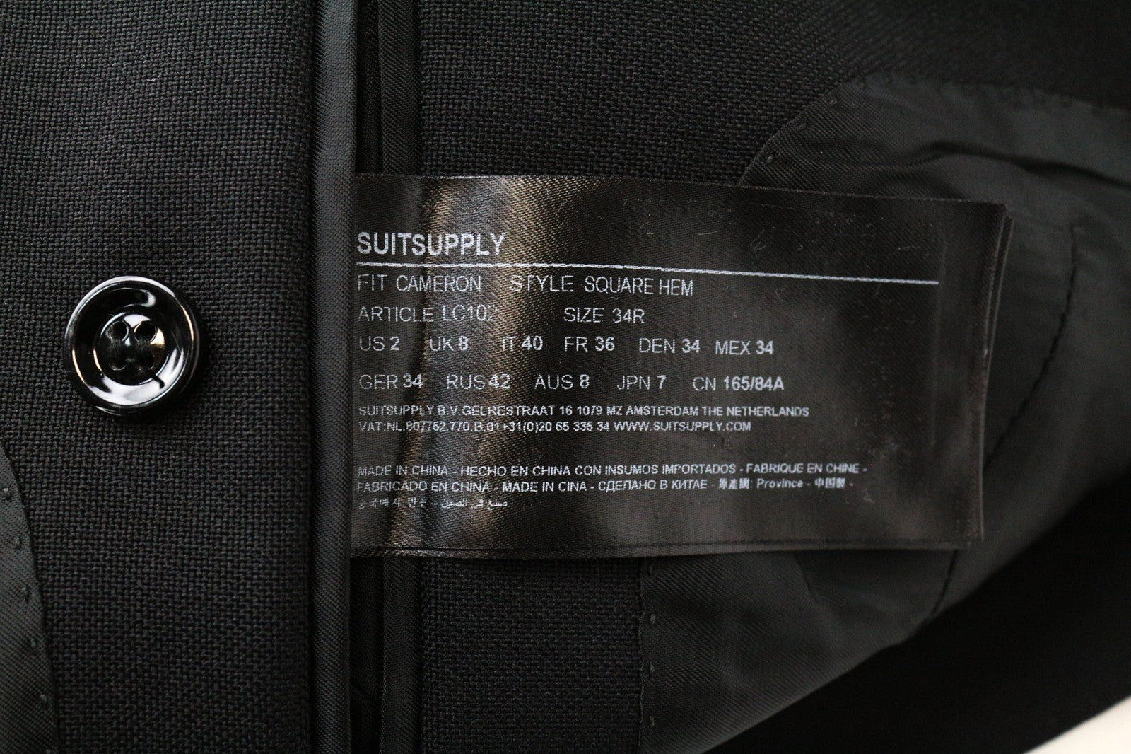 SUITSUPPLY Cameron Women Blazer UK8R S Black Slim Cut Wool Mohair Blend Notch