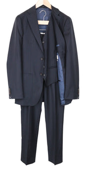 SUITSUPPLY Havana Men Suit UK36L Blueline Single-Breasted Blue Pure Wool 3 Piece
