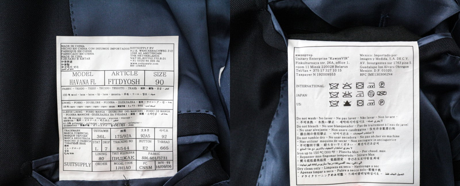 SUITSUPPLY Havana Men Suit UK36L Blueline Single-Breasted Blue Pure Wool 3 Piece