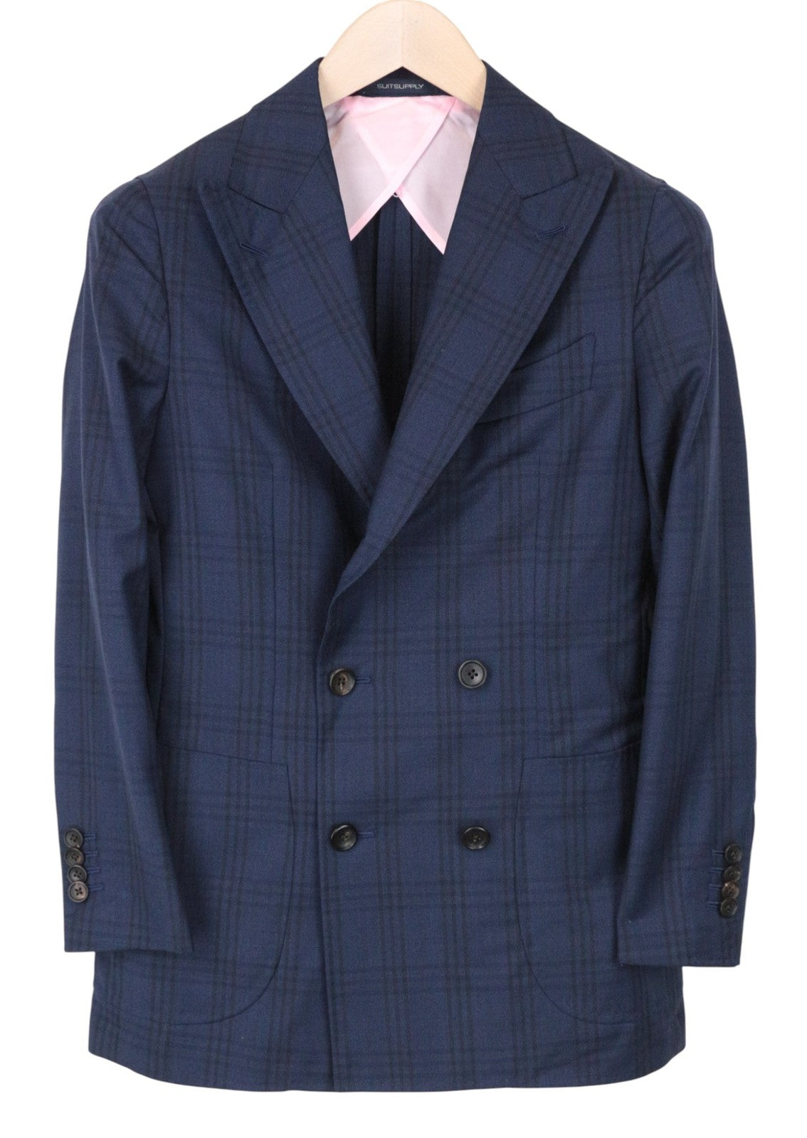 SUITSUPPLY La Spalla Men Suit UK30R Blue 2-Piece Slim Check Two-Row S130 Wool