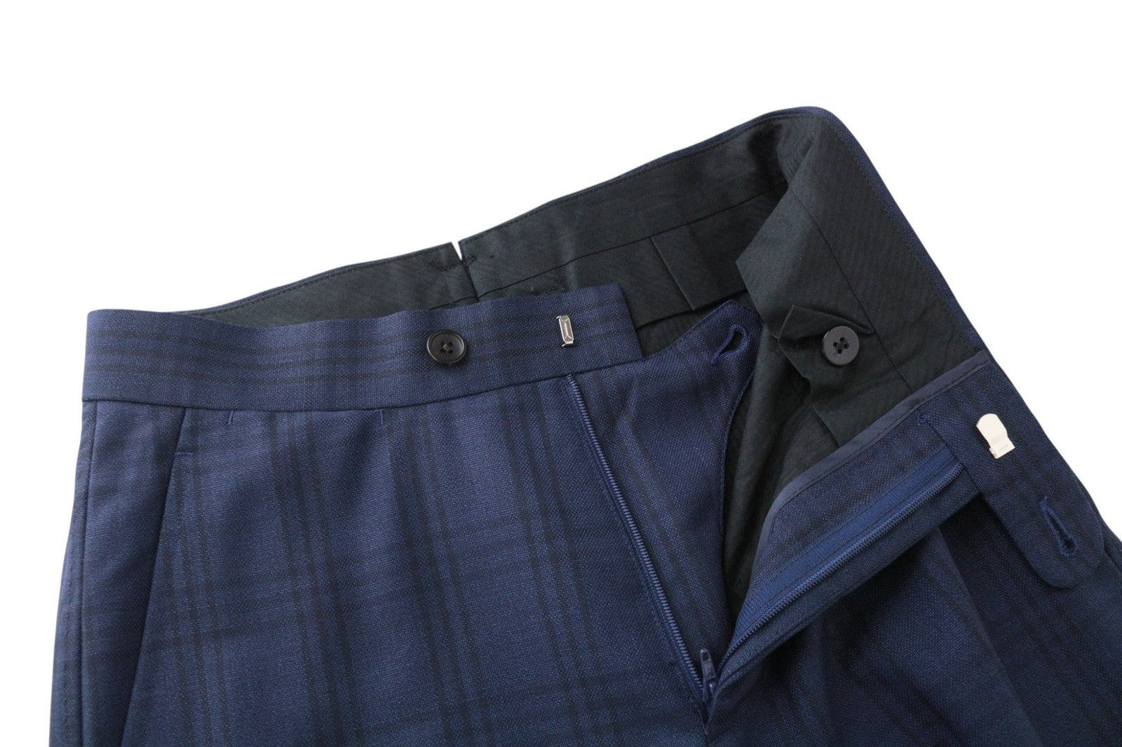 SUITSUPPLY La Spalla Men Suit UK30R Blue 2-Piece Slim Check Two-Row S130 Wool
