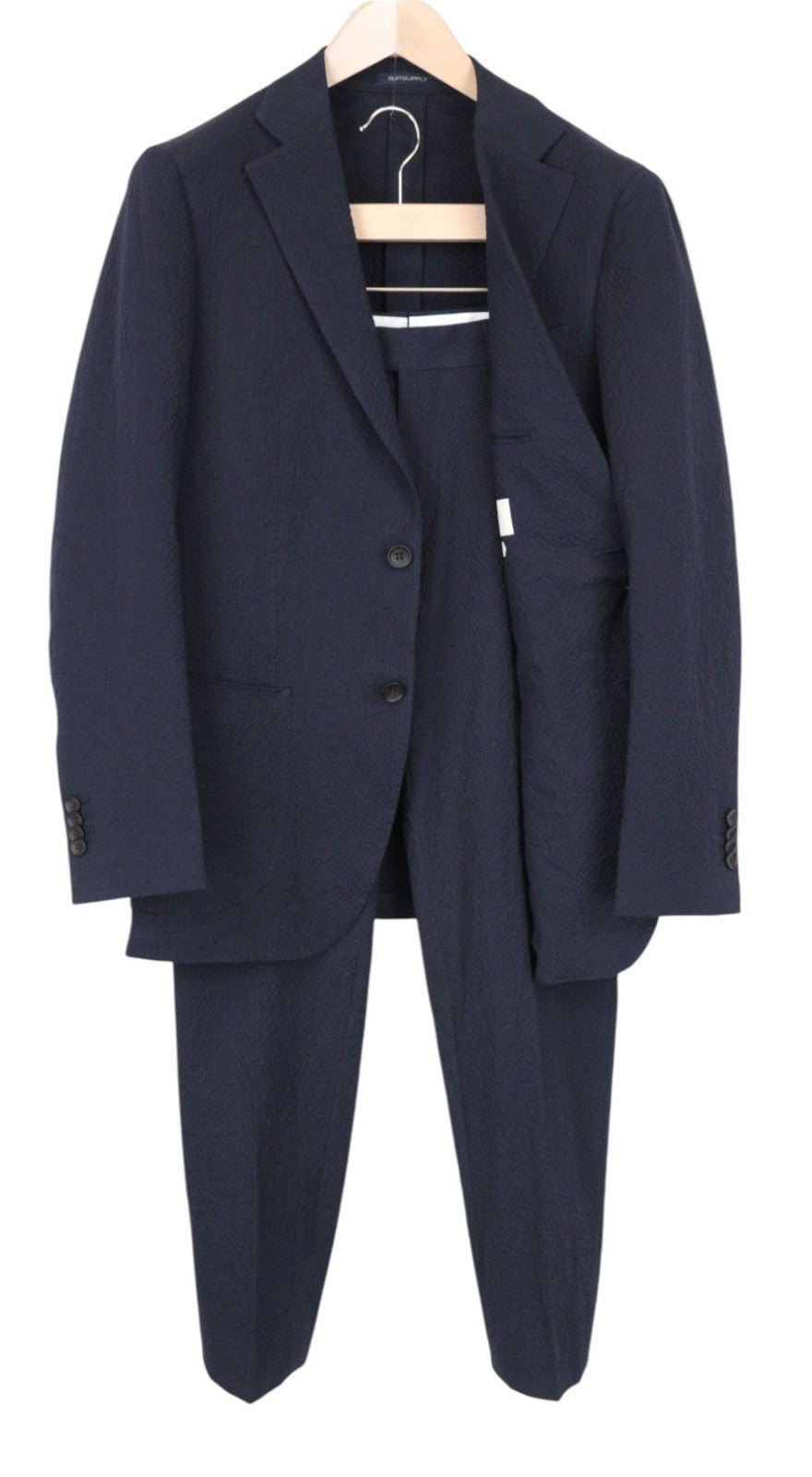 SUITSUPPLY Havana Patch Men Suit UK38R Navy 2-Piece Slim Cotton Stretch Formal