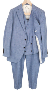 SUITSUPPLY La Spalla Men Suit UK40S Blue 3-Piece Slim Melange Wool Silk Linen
