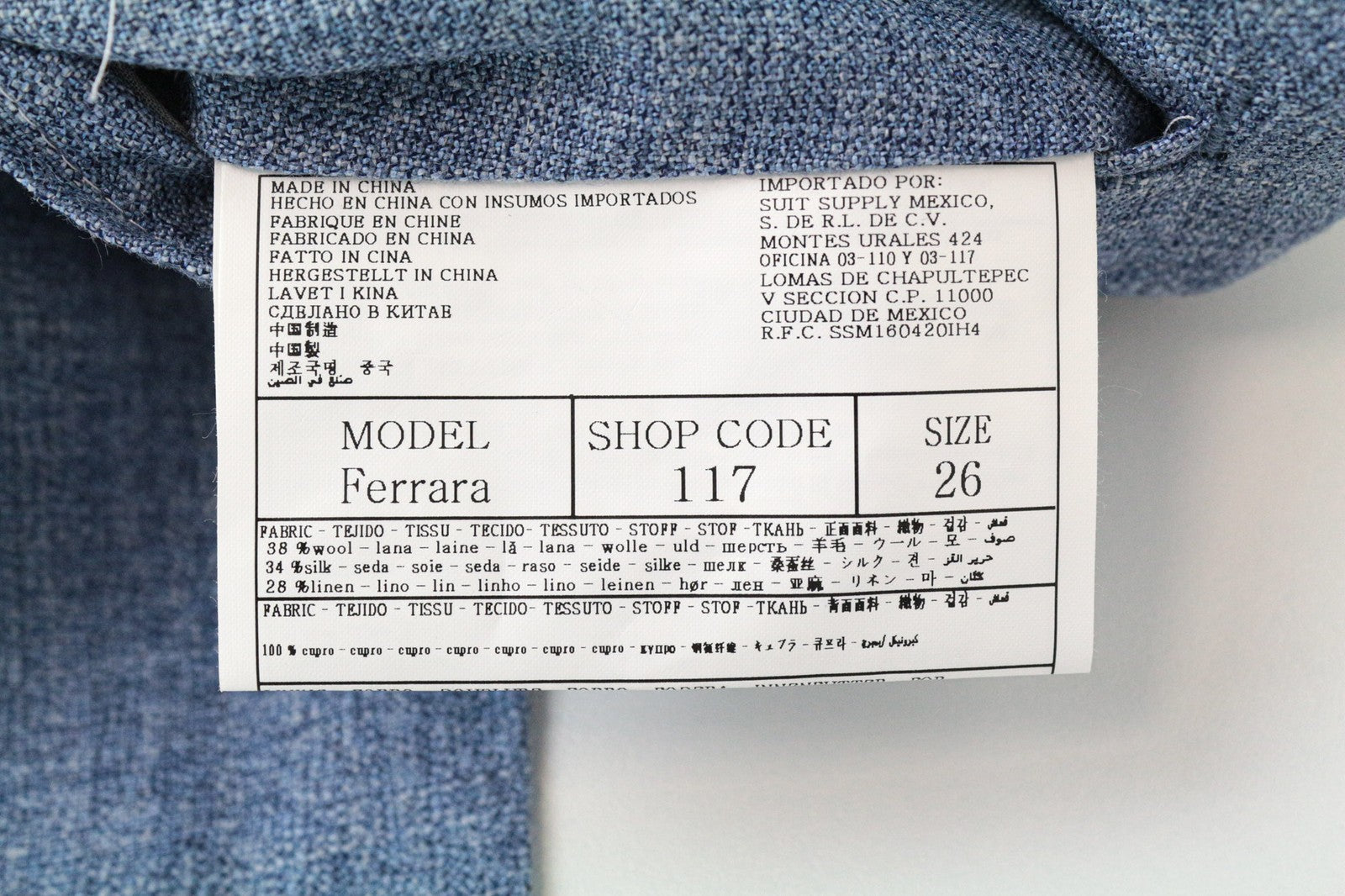 SUITSUPPLY La Spalla Men Suit UK40S Blue 3-Piece Slim Melange Wool Silk Linen