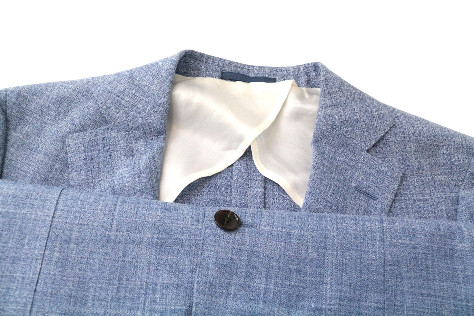 SUITSUPPLY La Spalla Men Suit UK40S Blue 3-Piece Slim Melange Wool Silk Linen
