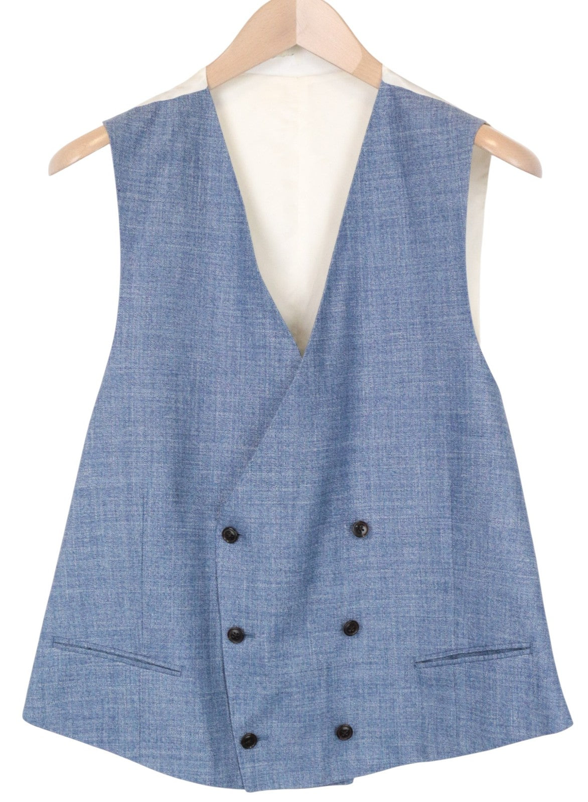 SUITSUPPLY La Spalla Men Suit UK40S Blue 3-Piece Slim Melange Wool Silk Linen