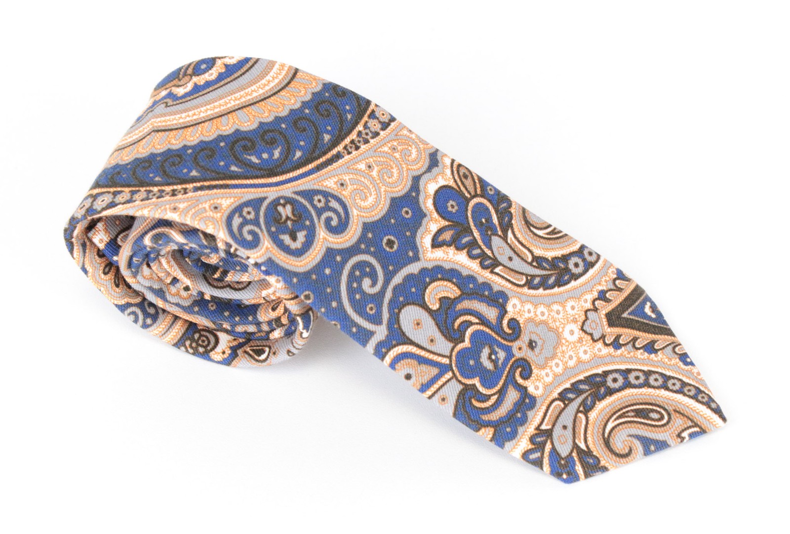 SUITSUPPLY Men Tie 150 x 8 cm Blue Beige Patterned Pointed-End Cotton Silk