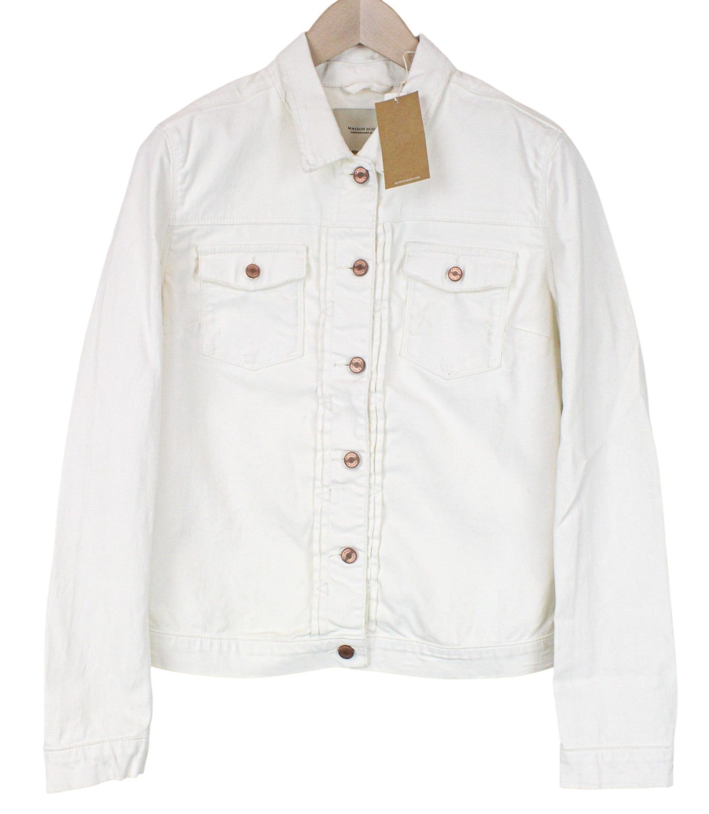 MAISON SCOTCH Women Jacket M White Cotton Stretch Long Sleeved Coated Denim