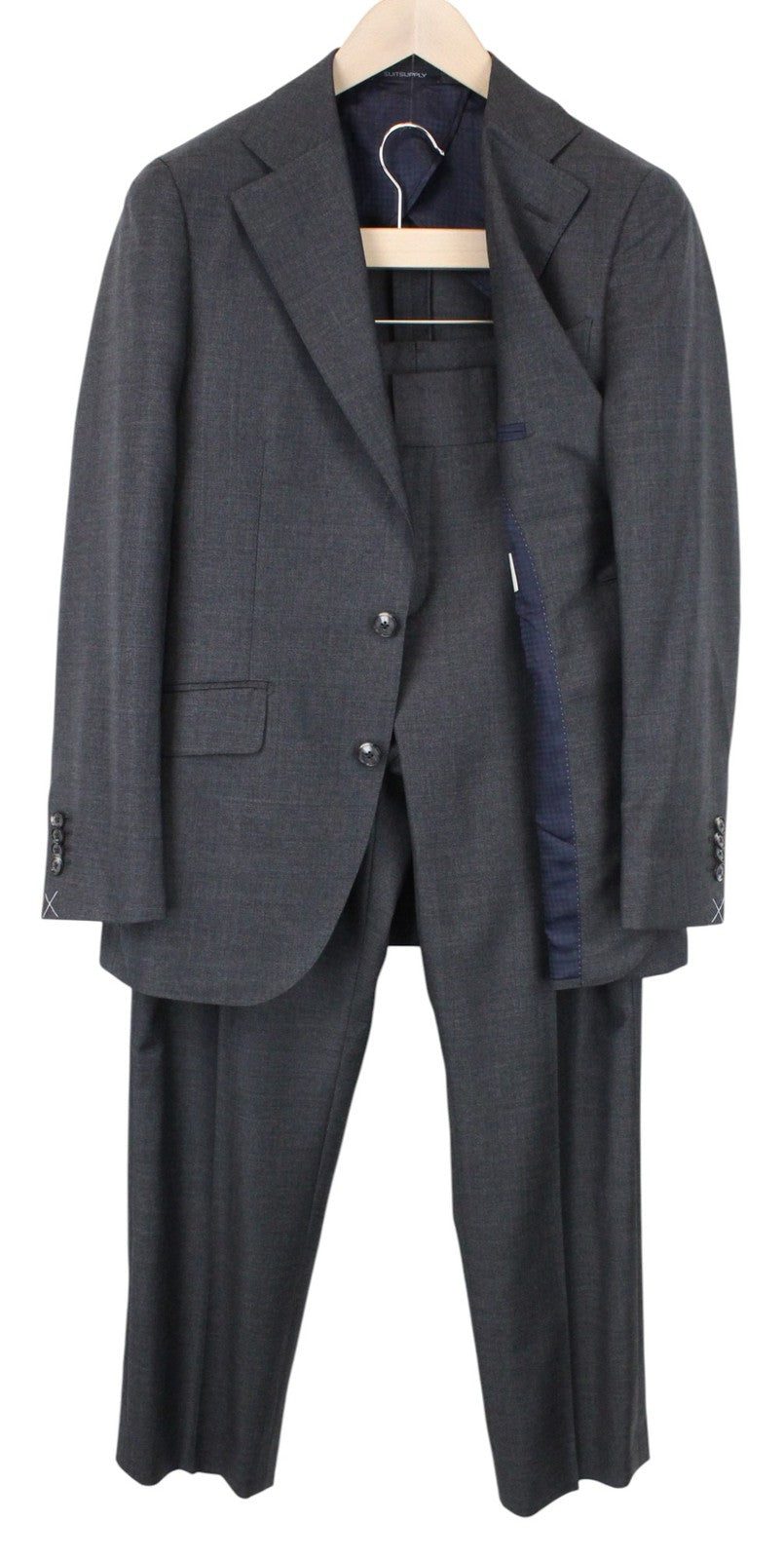 SUITSUPPLY La Spalla Men Suit UK34S Single-Breasted Formal Pure Wool Grey 2Piece