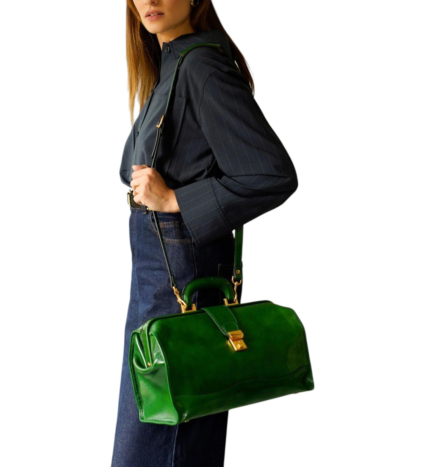 TIME RESISTANCE David Copperfield Women Bag Green Vachetta Leather Doctor RRP320