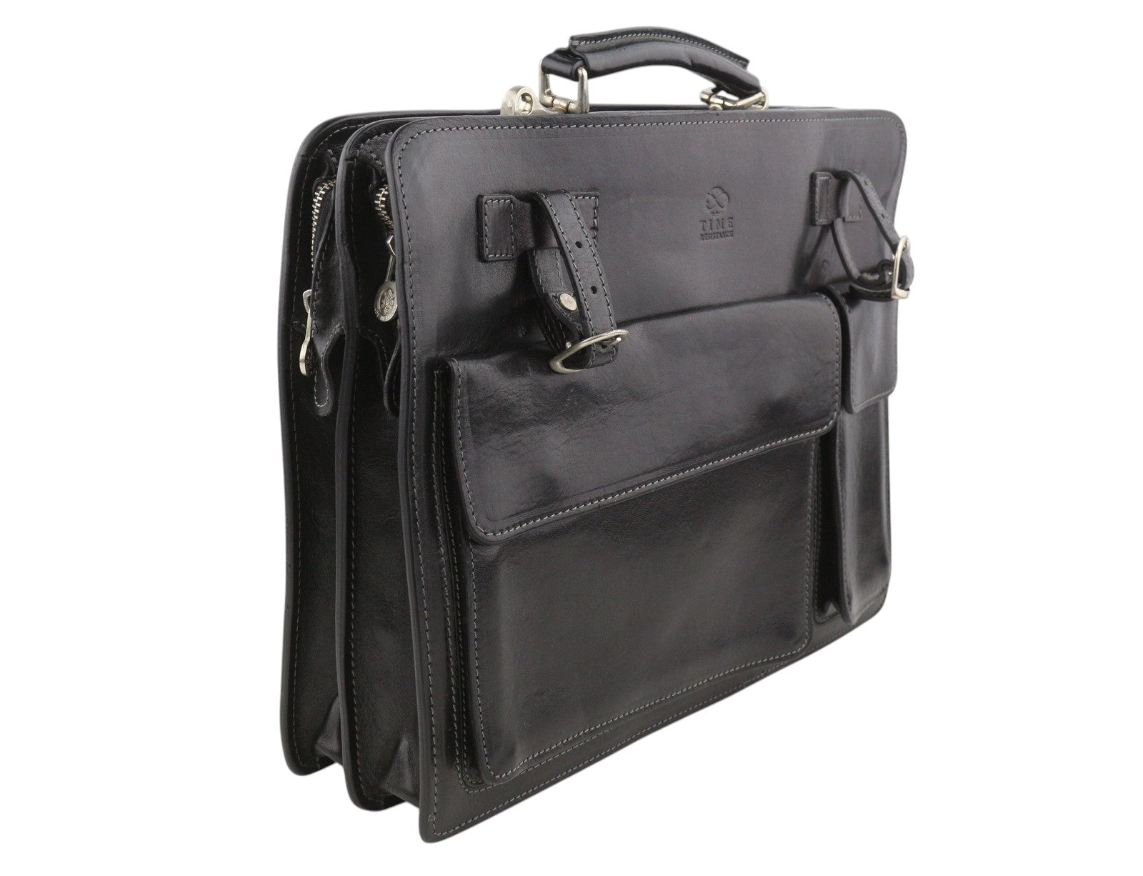 TIME RESISTANCE The Prophet Men Bag Black Vachetta Leather Briefcase RRP320