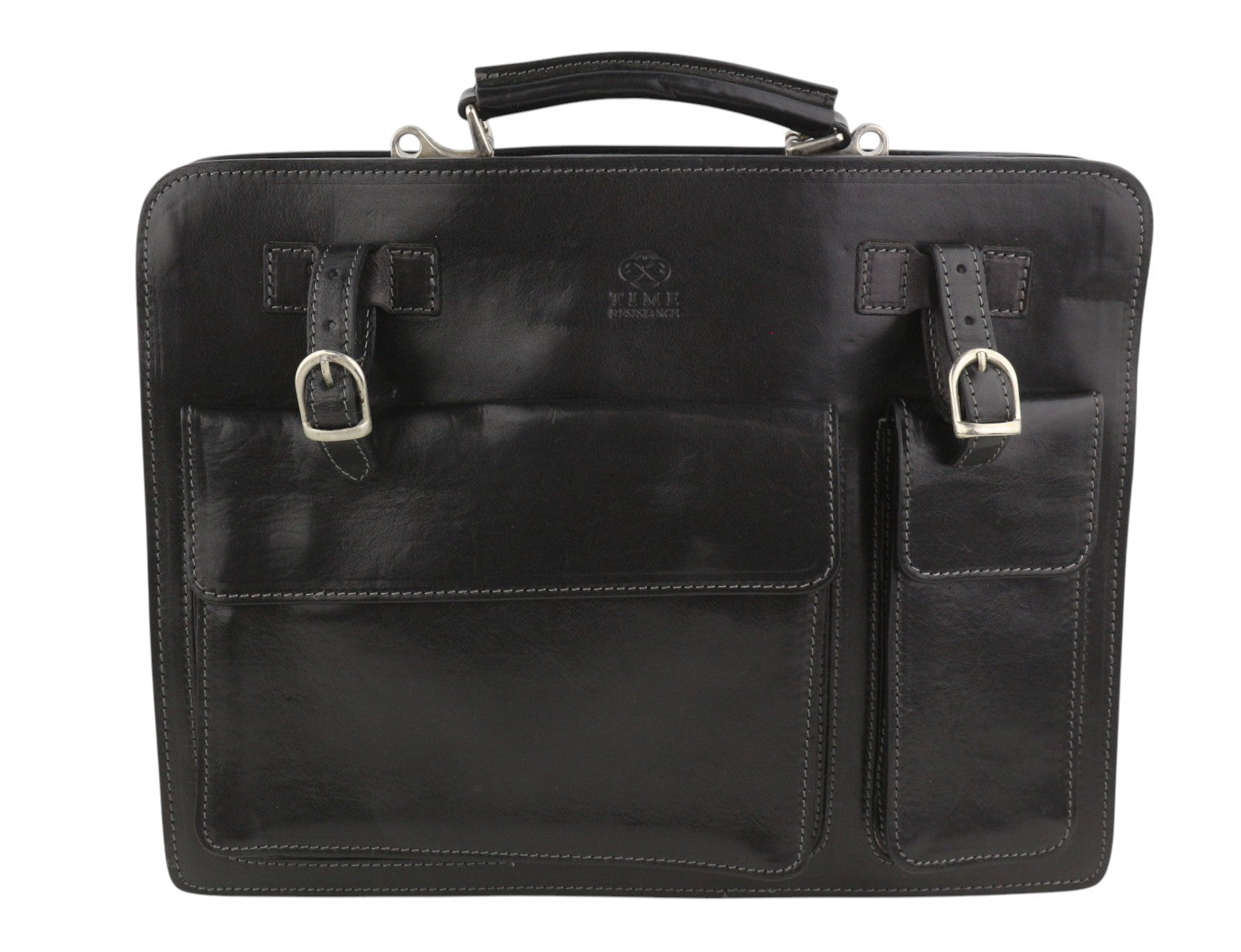 TIME RESISTANCE The Prophet Men Bag Black Vachetta Leather Briefcase RRP320