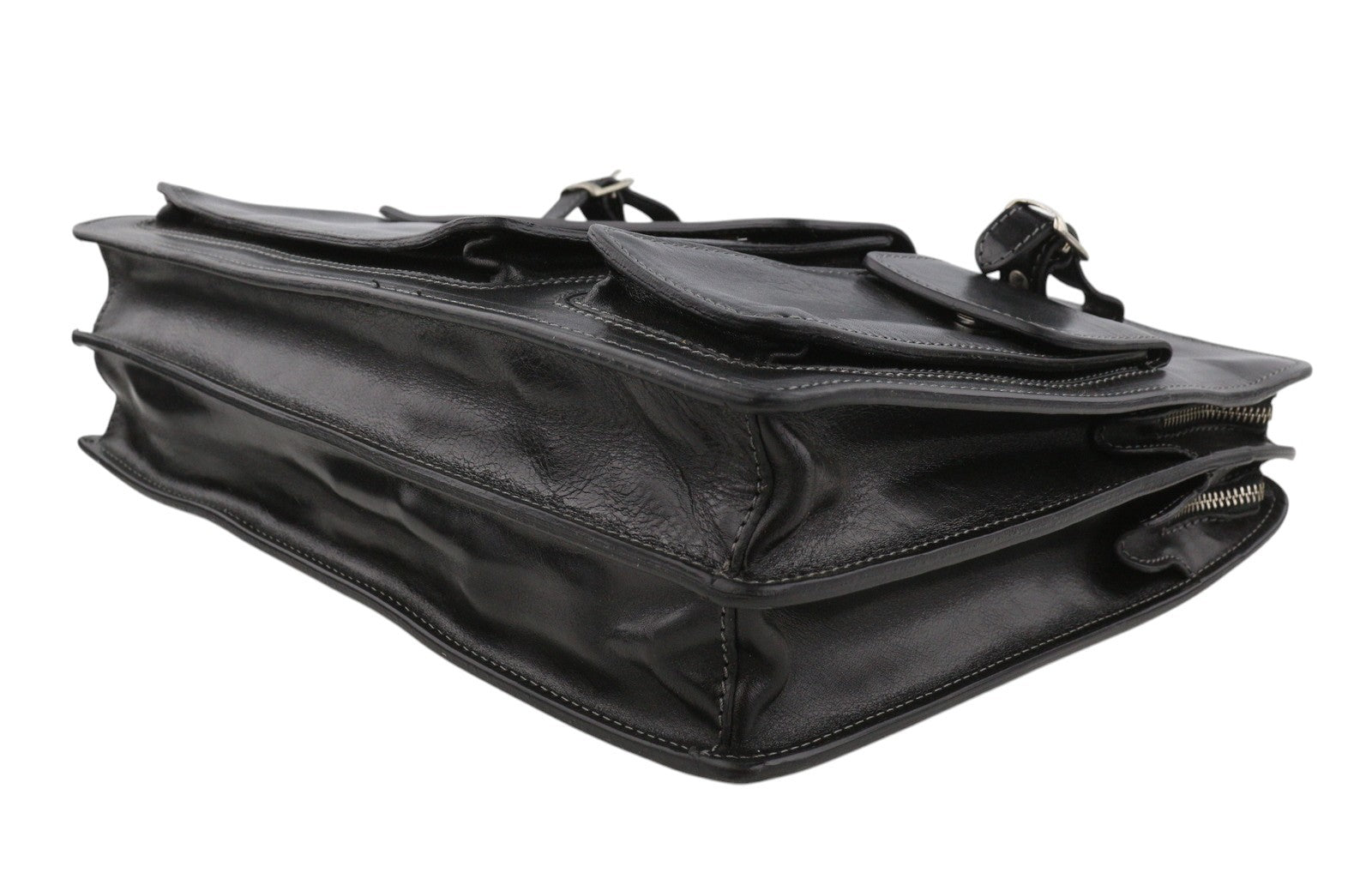 TIME RESISTANCE The Prophet Men Bag Black Vachetta Leather Briefcase RRP320