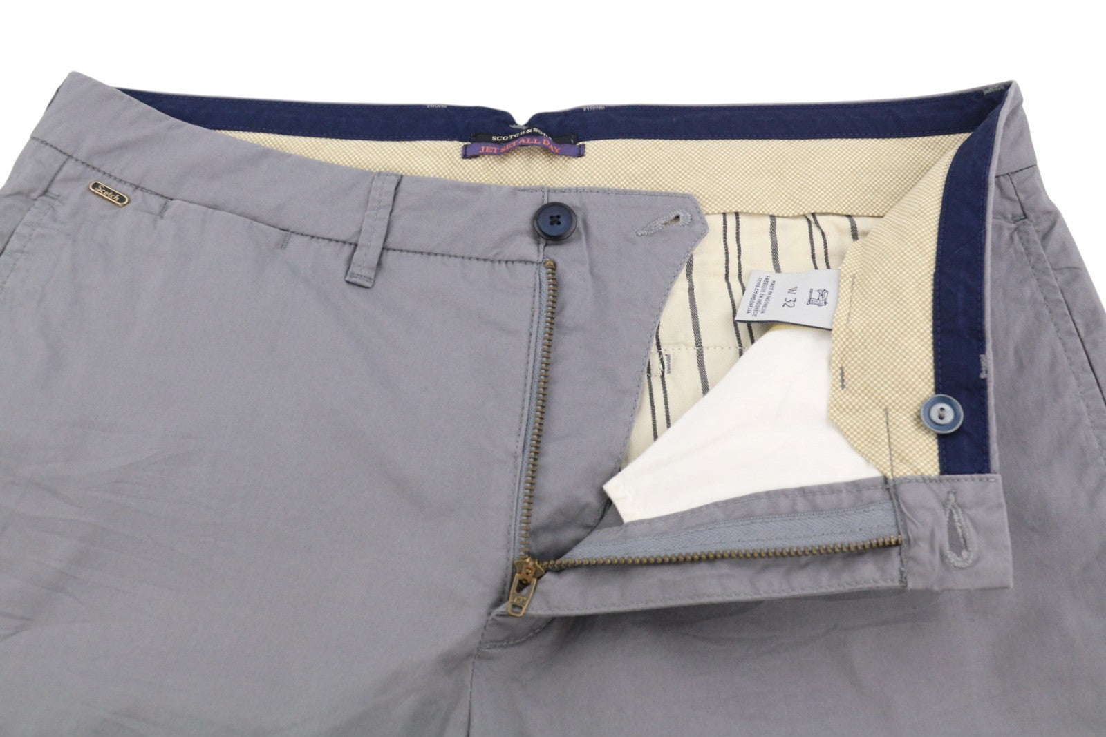 SCOTCH & SODA Men Shorts W32 Grey Zip Fly 5-Pocket Chino