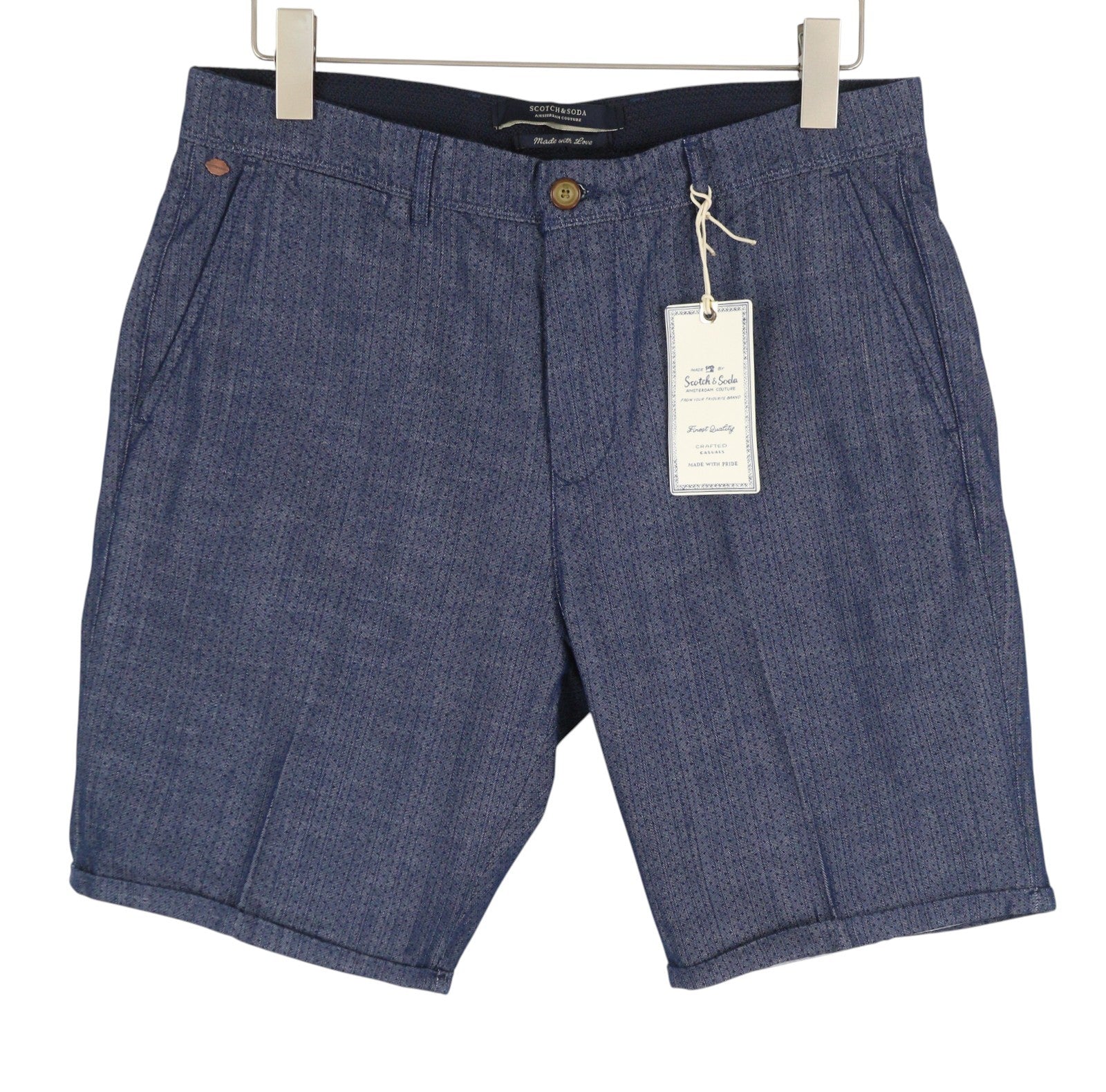 SCOTCH & SODA Men Shorts W32 Dark Blue Patterned Turn Up Chino