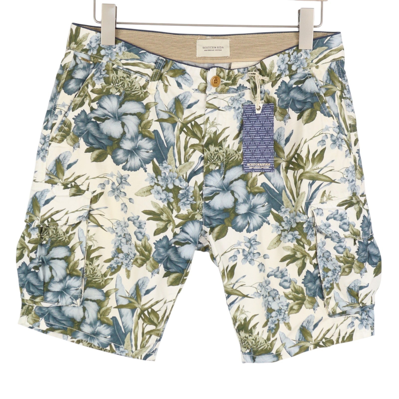 SCOTCH & SODA Men Shorts W31 Blue Floral Print Zip Fly 5-Pocket Cargo