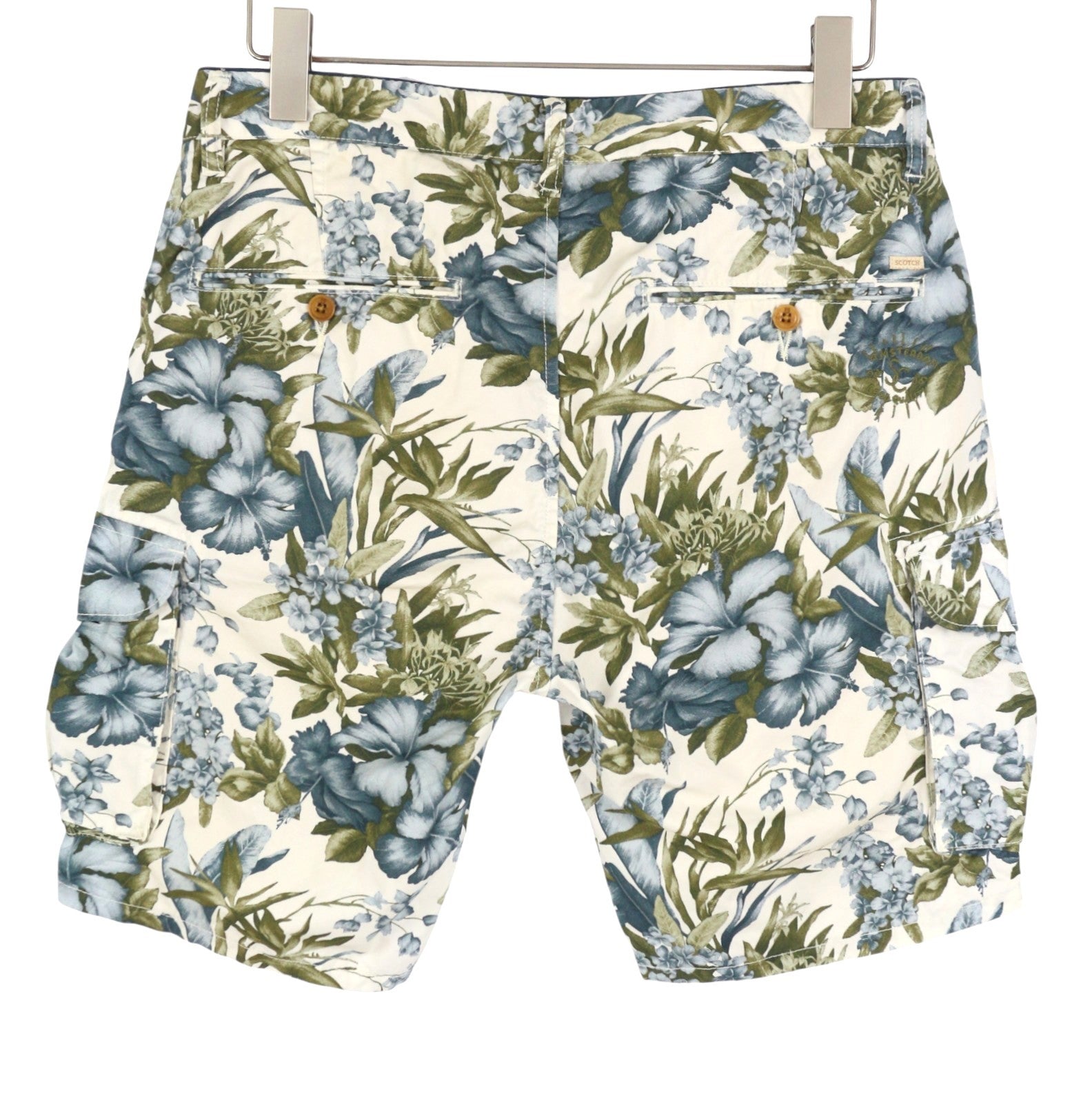 SCOTCH & SODA Men Shorts W31 Blue Floral Print Zip Fly 5-Pocket Cargo
