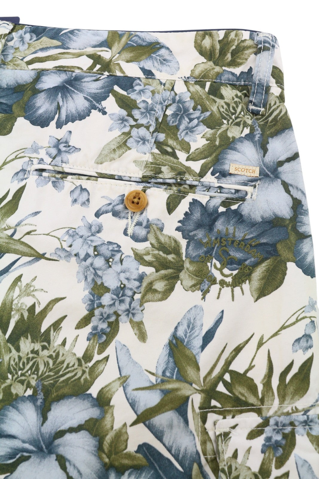 SCOTCH & SODA Men Shorts W31 Blue Floral Print Zip Fly 5-Pocket Cargo