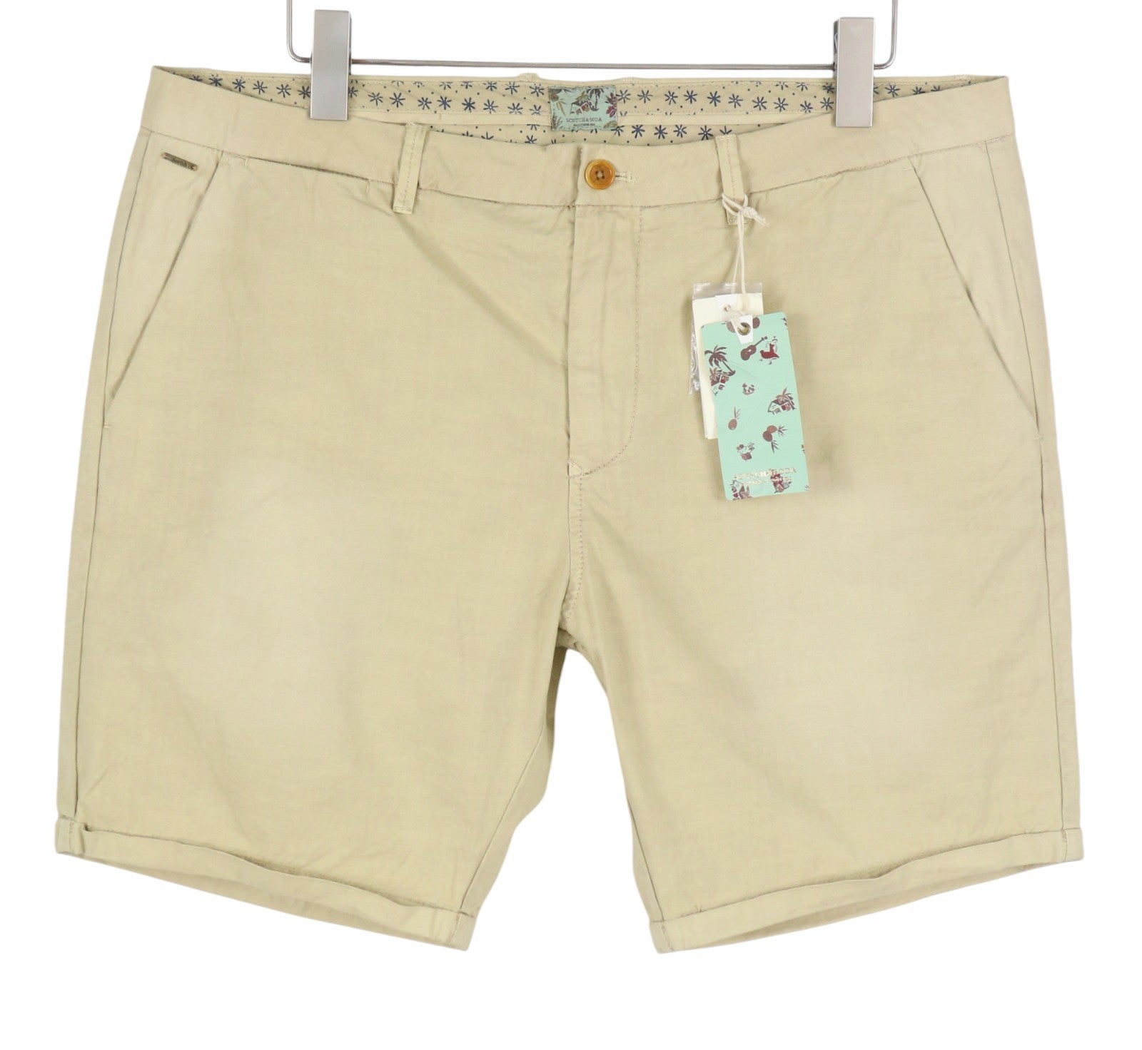SCOTCH & SODA Men Shorts W38 Beige Garment Dyed Faded Turn Up Chino