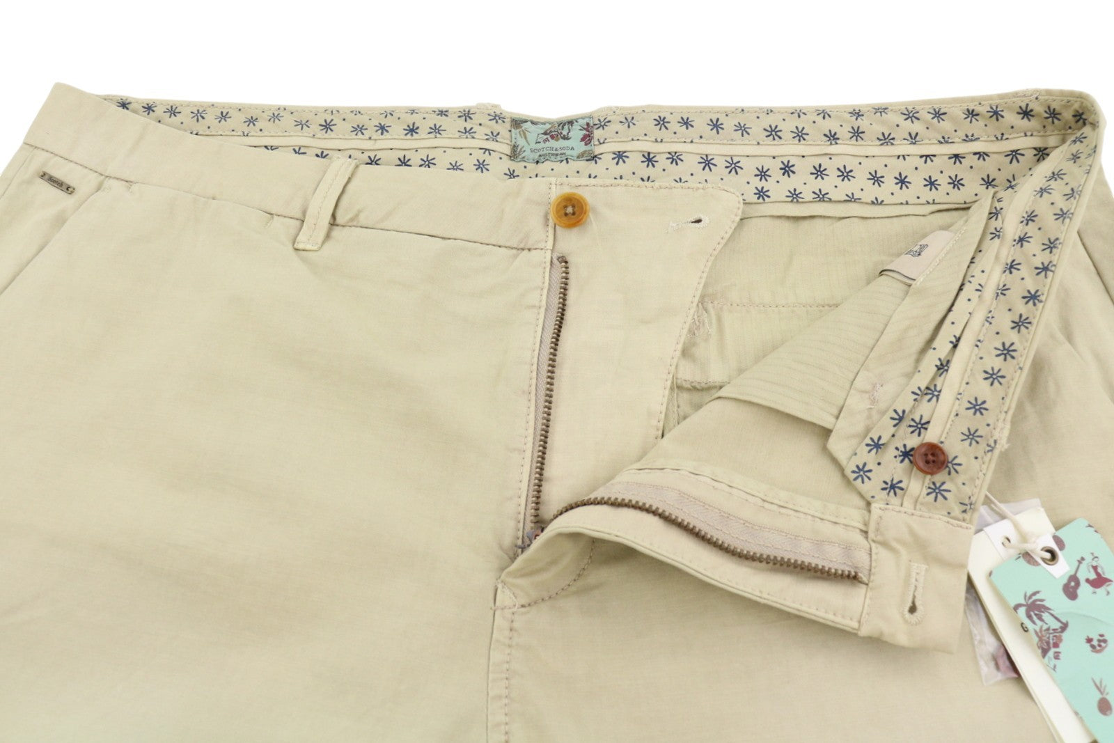 SCOTCH & SODA Men Shorts W38 Beige Garment Dyed Faded Turn Up Chino