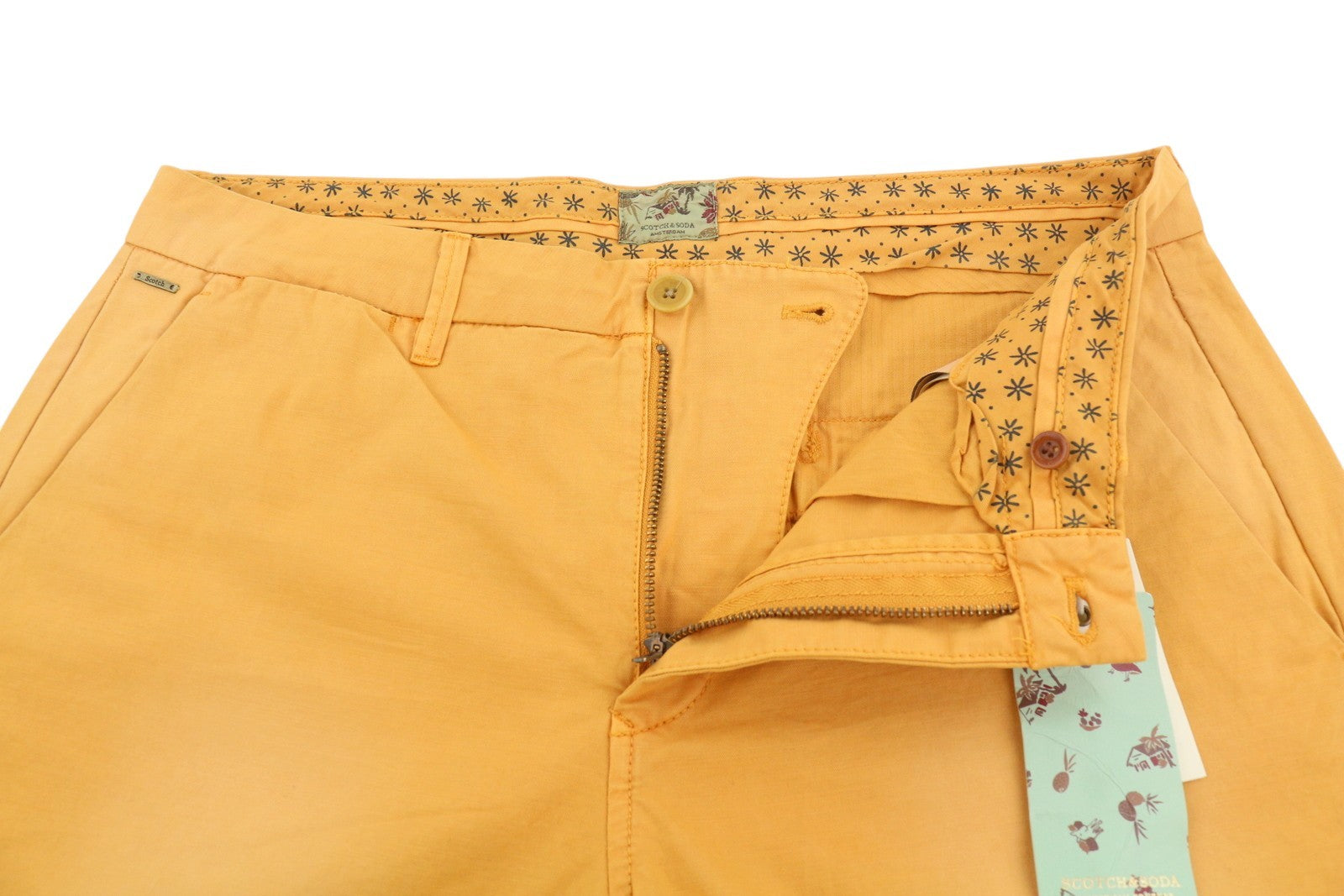 SCOTCH & SODA Men Shorts W32 Orange Garment Dyed Faded Turn Up Chino