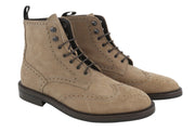 SUITSUPPLY Men Boots EU43 Beige Suede Leather Brogue Detailing Mid Top