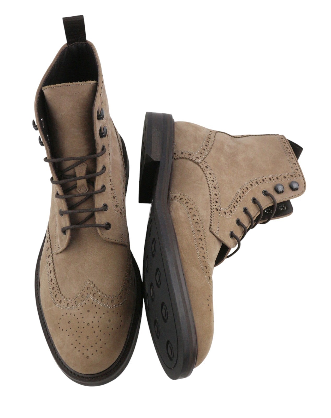 SUITSUPPLY Men Boots EU43 Beige Suede Leather Brogue Detailing Mid Top