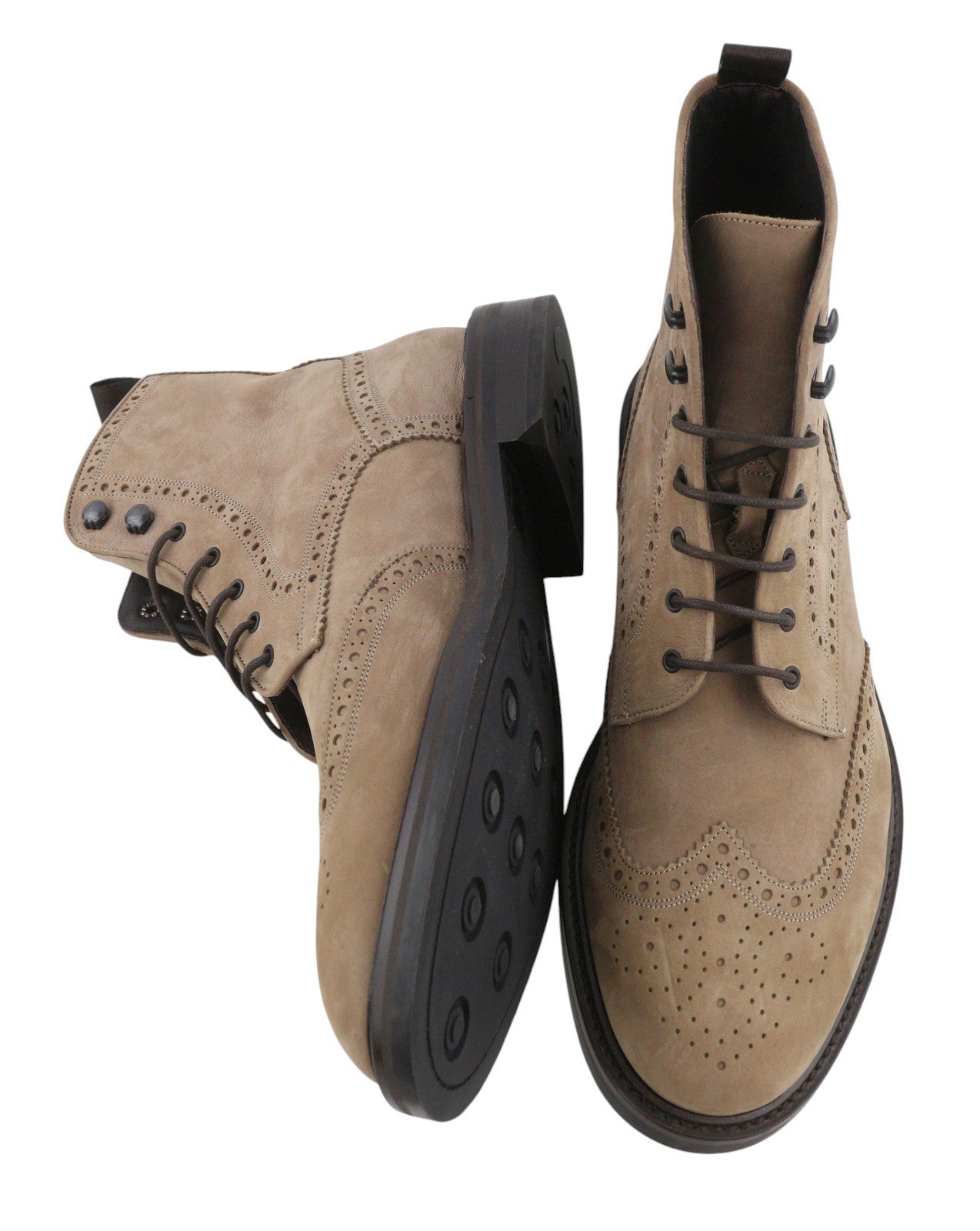 SUITSUPPLY Men Boots EU43 Beige Suede Leather Brogue Detailing Mid Top