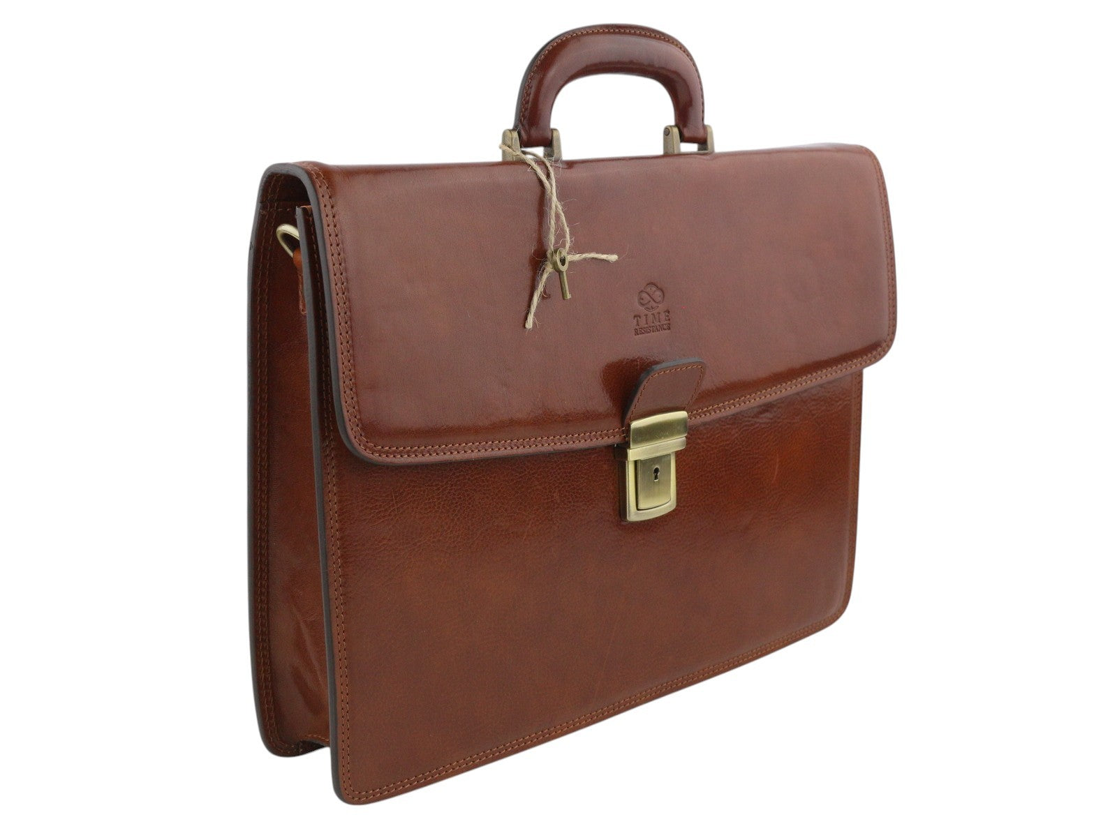 TIME RESISTANCE The Sound Of Mountain Men Bag Brown Leather Briefcase RRP270