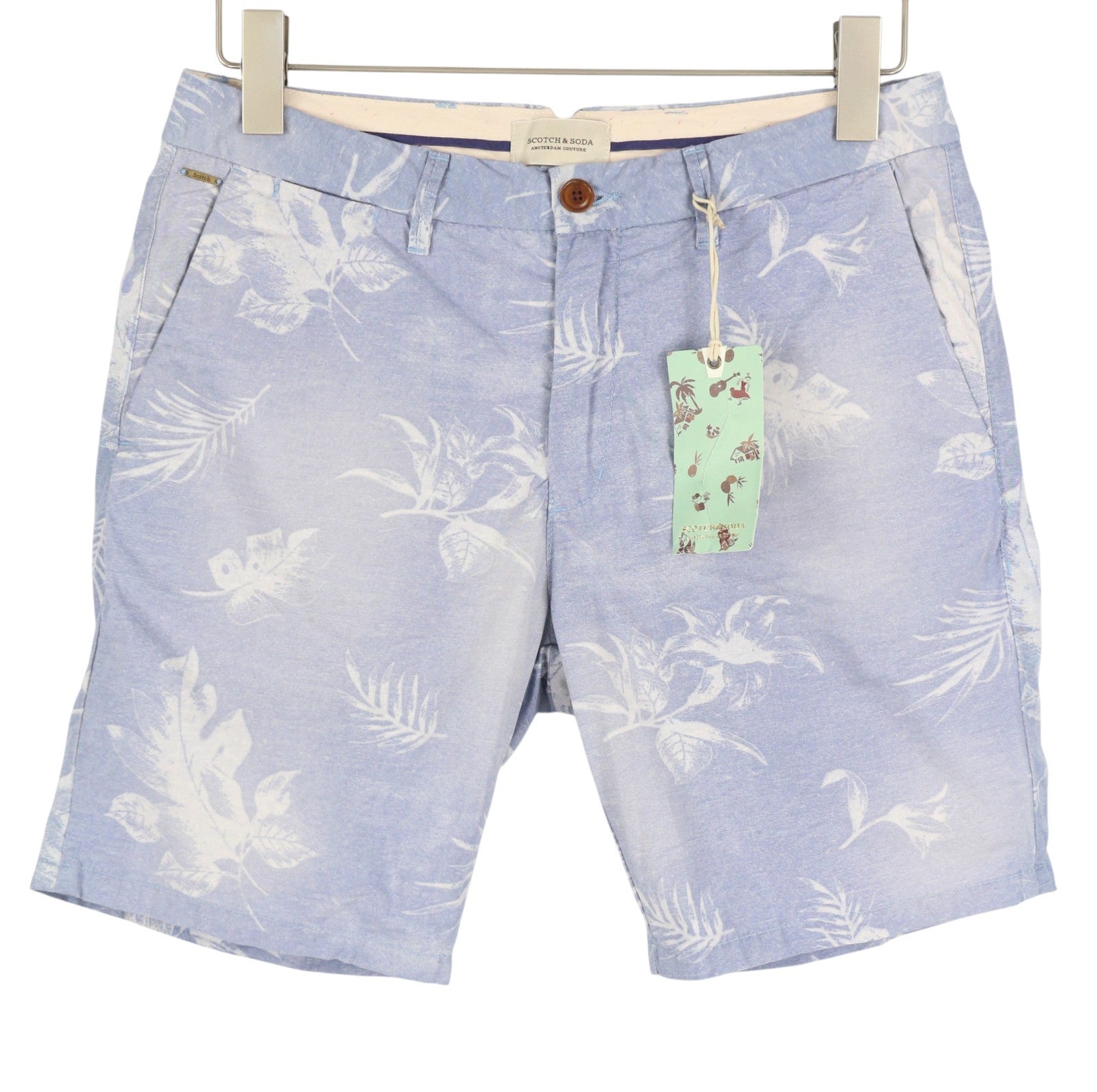 SCOTCH & SODA Men Shorts W29 Blue Floral Print Faded Zip Fly Chino