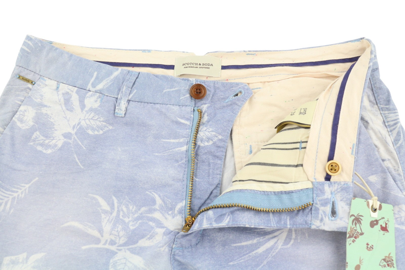 SCOTCH & SODA Men Shorts W29 Blue Floral Print Faded Zip Fly Chino