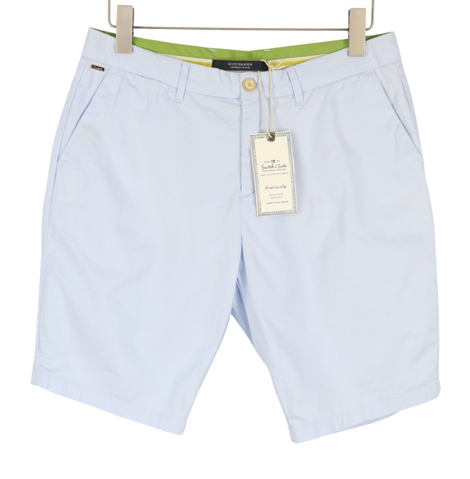 SCOTCH & SODA Men Shorts W31 Light Blue Zip Fly 5-Pocket Chino