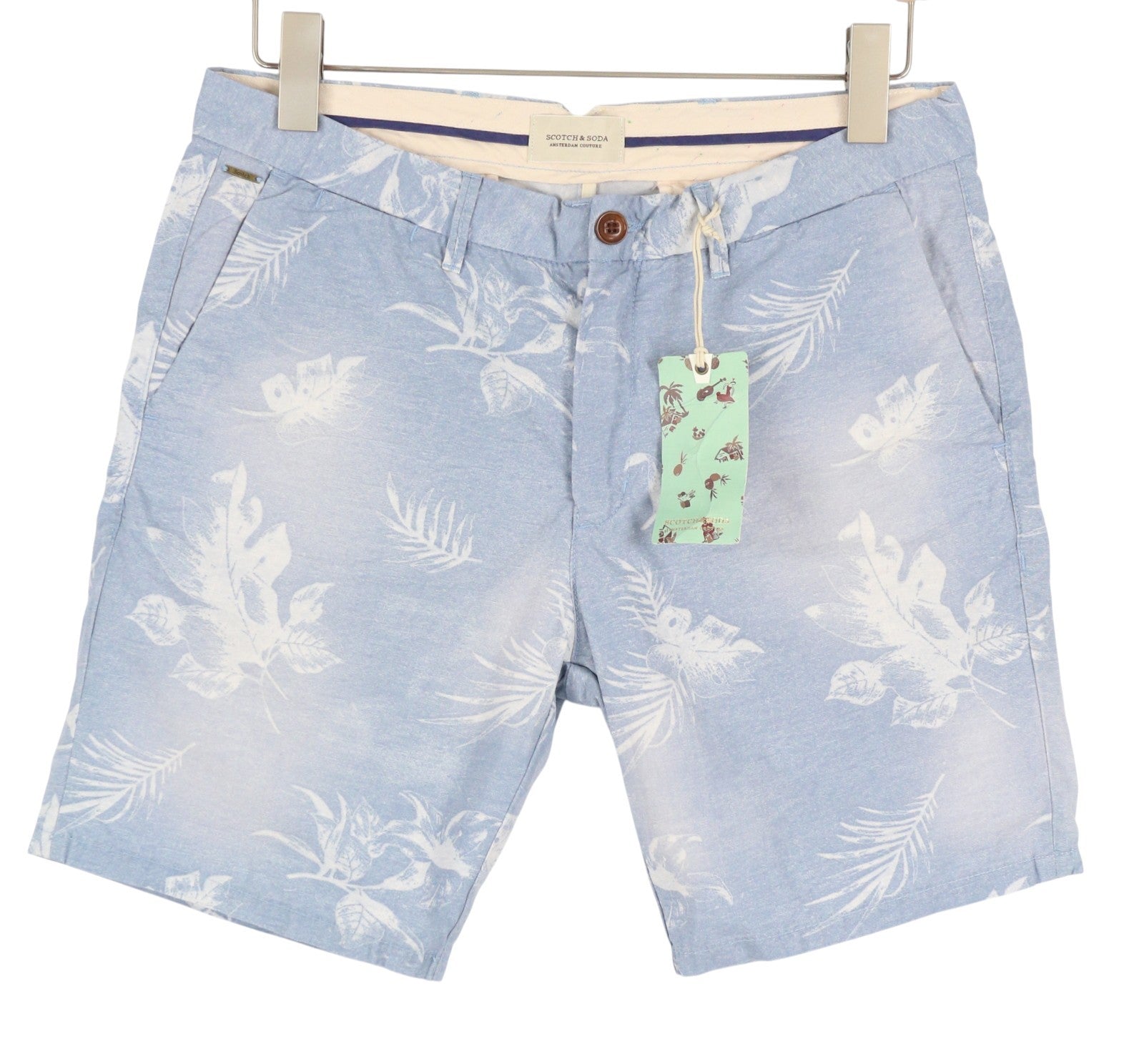 SCOTCH & SODA Men Shorts W31 Blue Floral Print Faded Zip Fly Chino