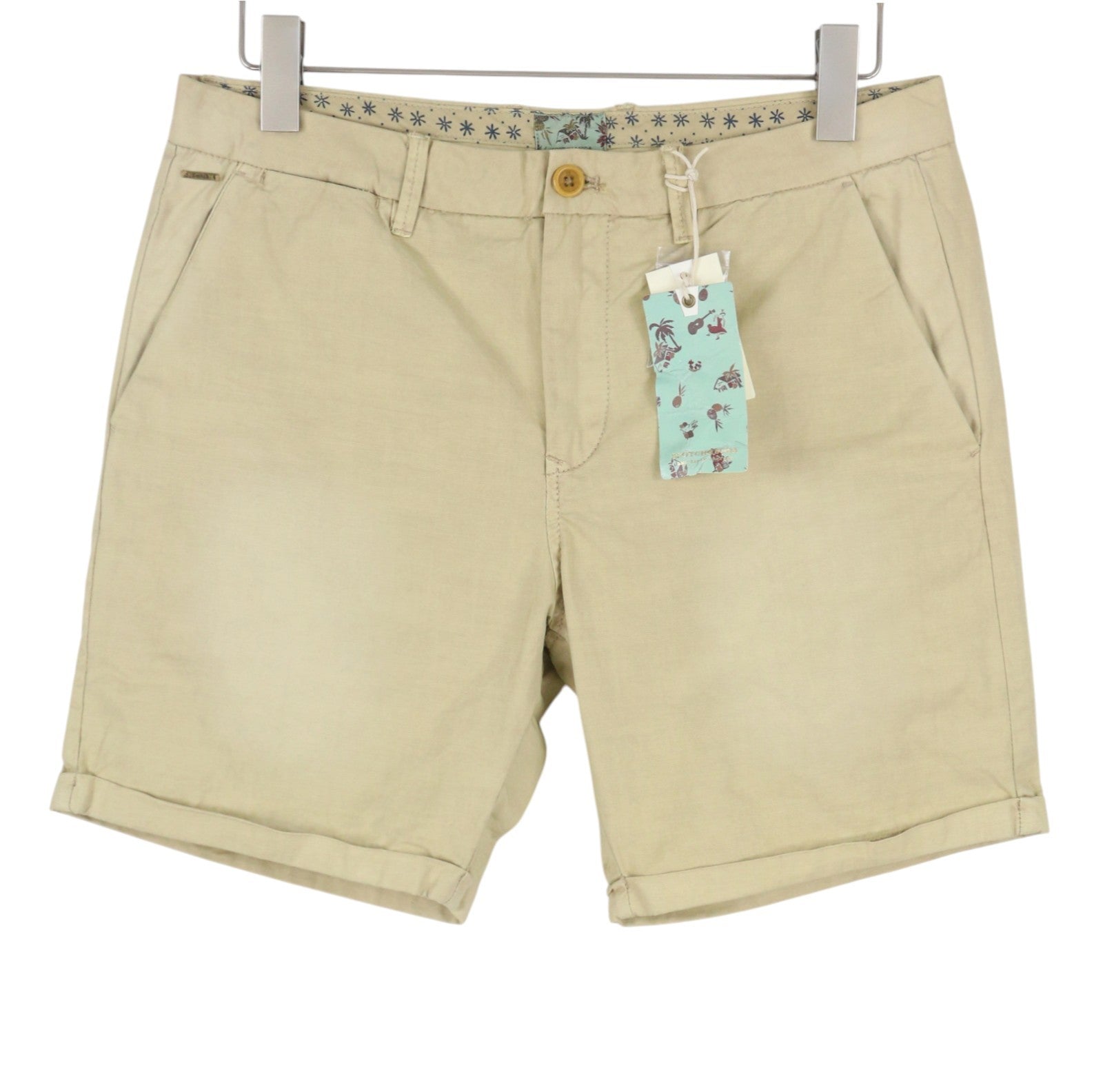 SCOTCH & SODA Men Shorts W33 Beige Garment Dyed Faded Turn Up Chino