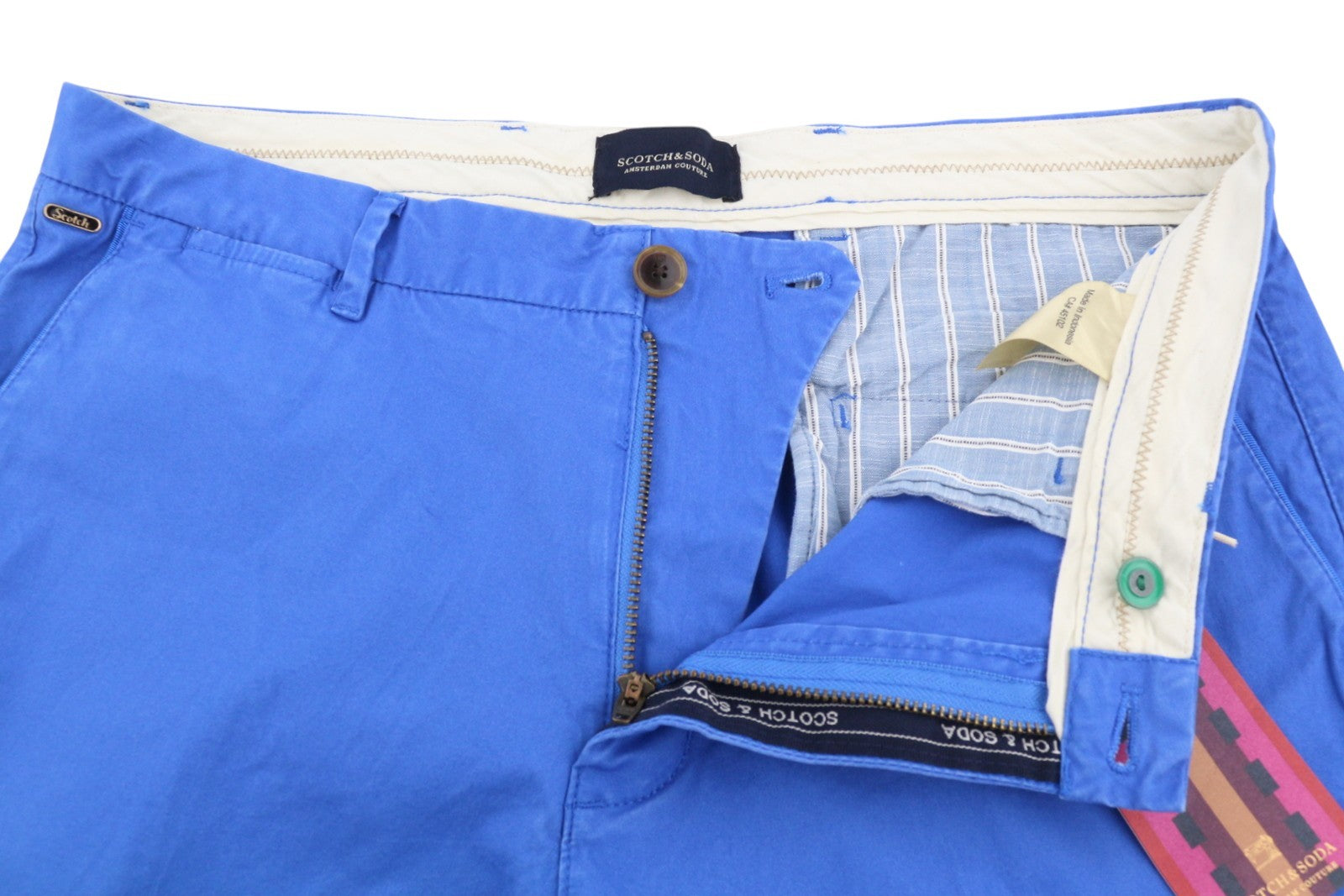 SCOTCH & SODA Men Shorts W33 Blue 5-Pocket Design Zip Fly Chino